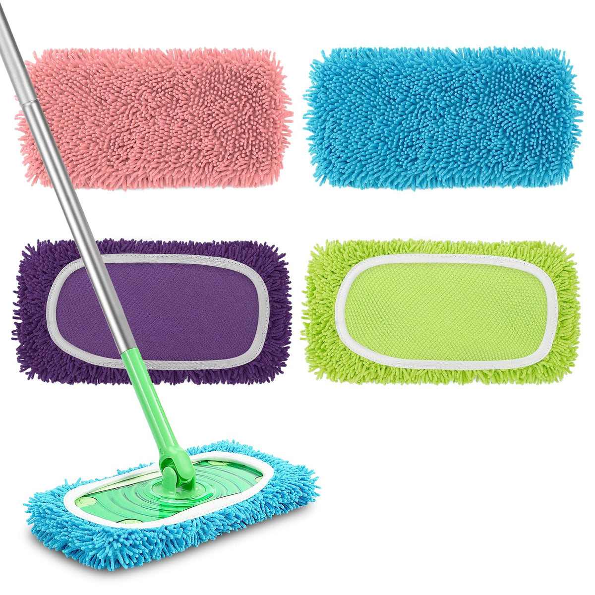 Set of 4 Reusable Microfiber Mop Pads Compatible with Swiffer Sweeper (4 Count)