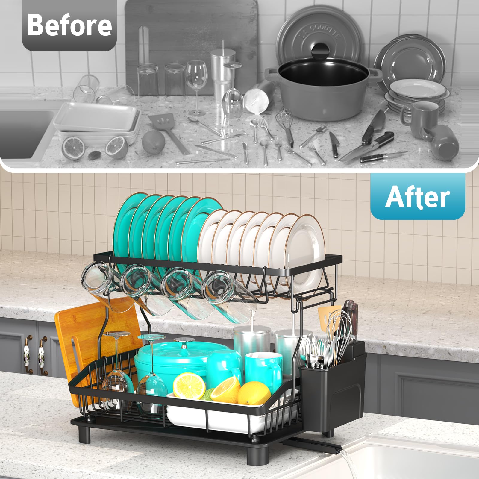 2 Tier Dish Drying Rack for Kitchen Counter