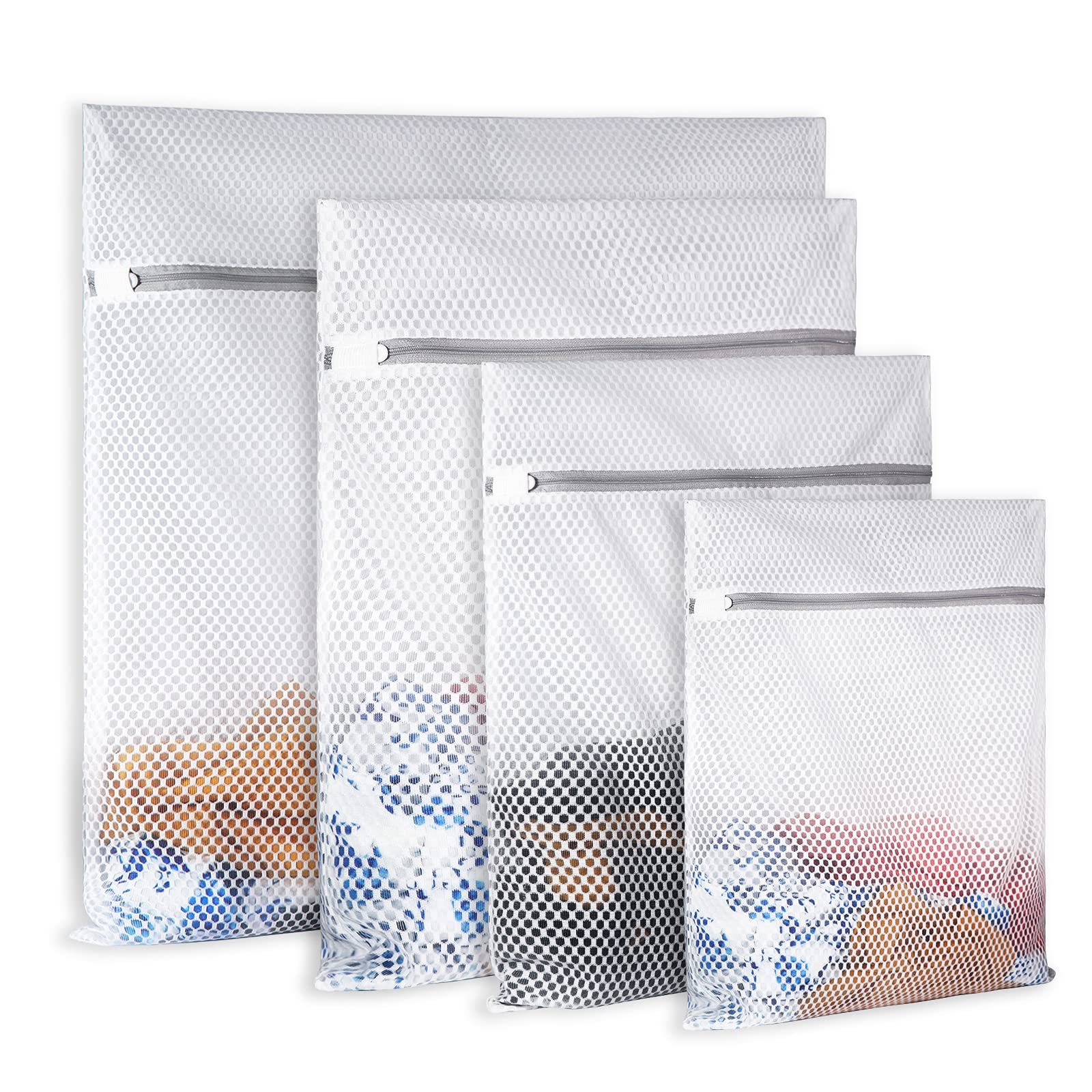 4Pcs Durable Honeycomb Mesh Laundry Bags for Delicates Reusable Wash Bag (4 Count)