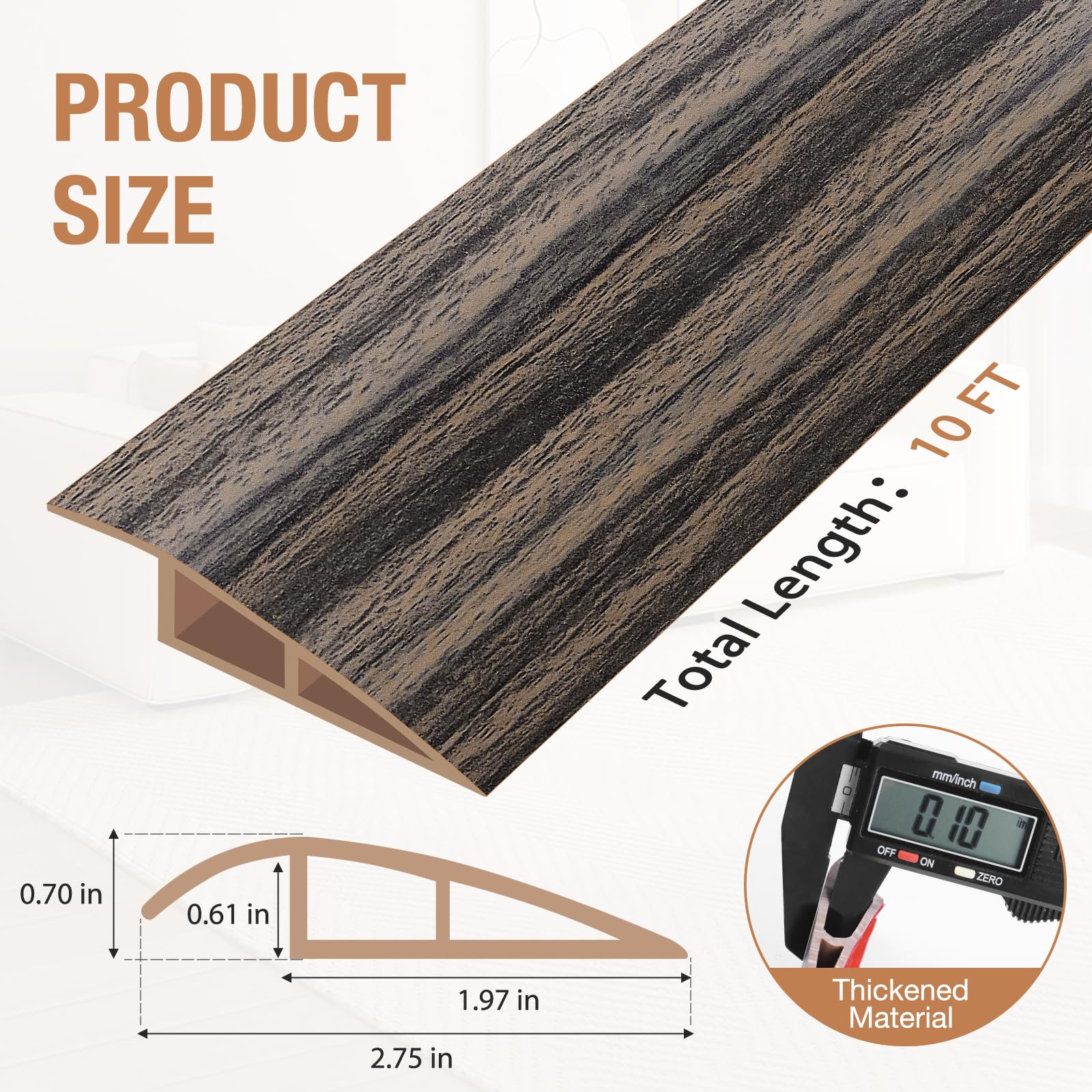 Floor Transition Strip Self Adhesive Vinyl Door Threshold Strip (10 Foot)