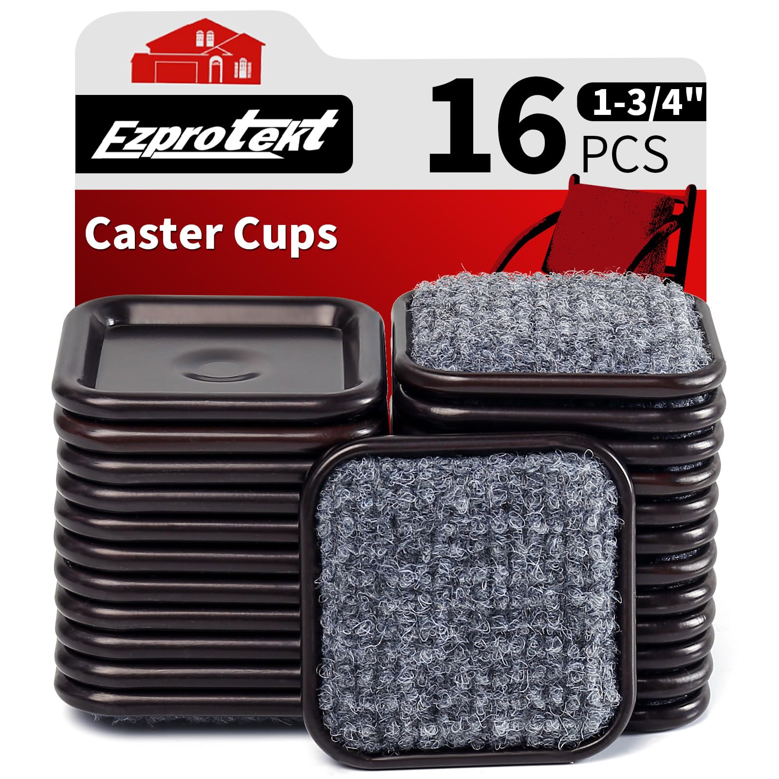 1.63" Square Carpet Bottom Furniture Caster Cups (16 Count)