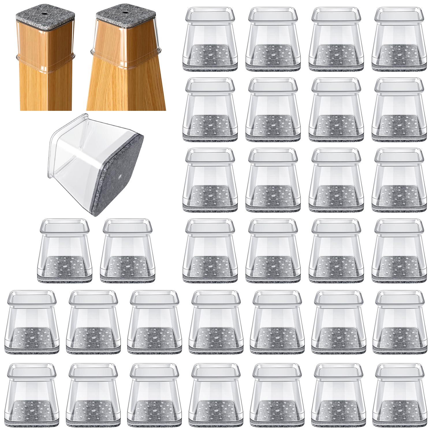 32 Pcs Chair Leg Floor Protectors for Hardwood Floors Square