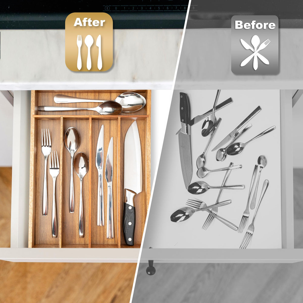 Silverware Organizer Acacia Kitchen Drawer Organizer Utensil Organizer Silverware Holder Cutlery Organizer in drawer Flatware Organizer Tray