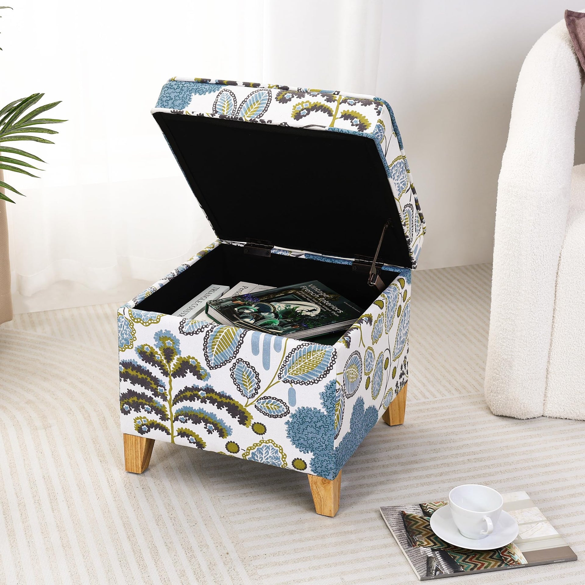 18 Inch Linen Storage Ottoman Cube