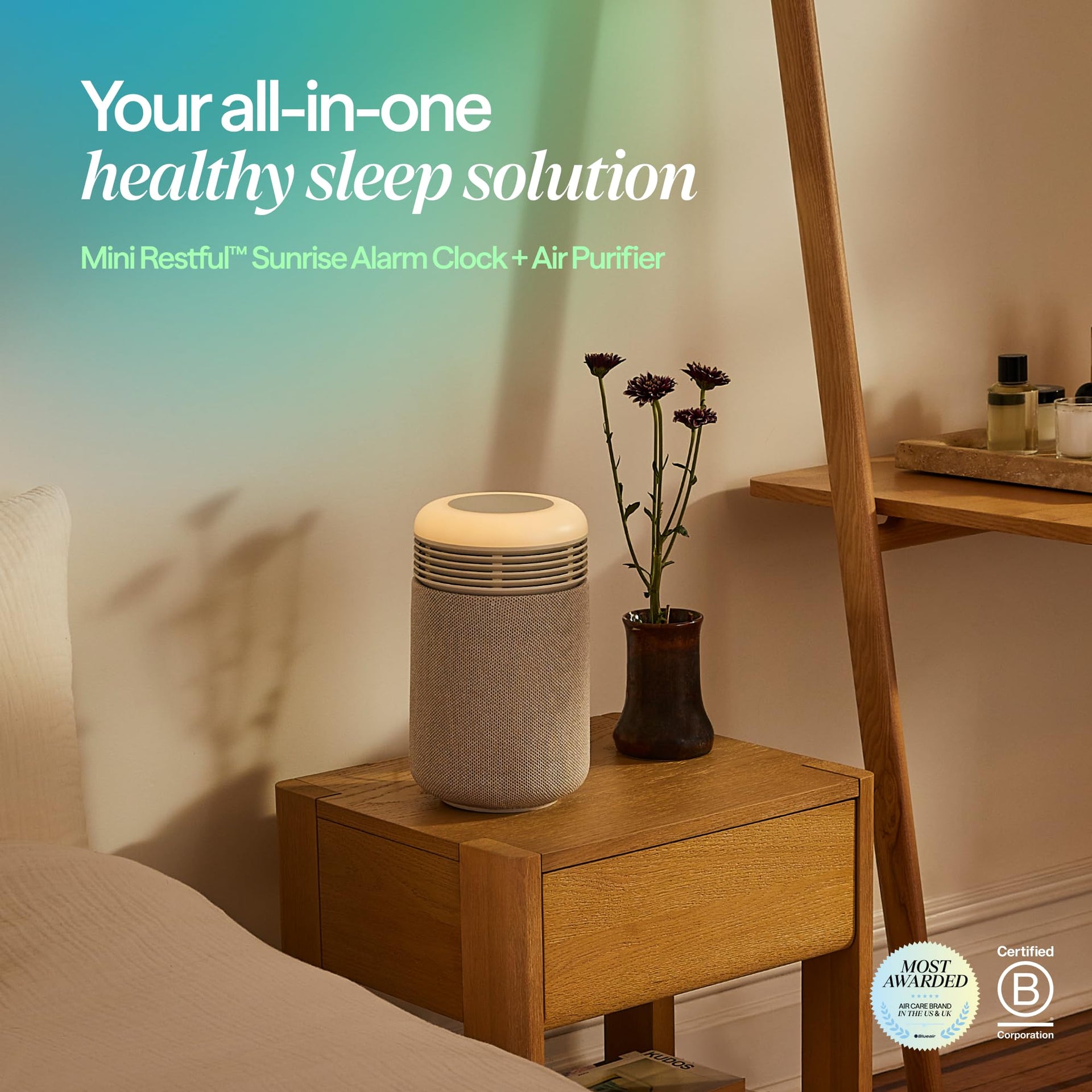 Mini Restful Bedroom Air Purifier with Sunrise Alarm Clock
