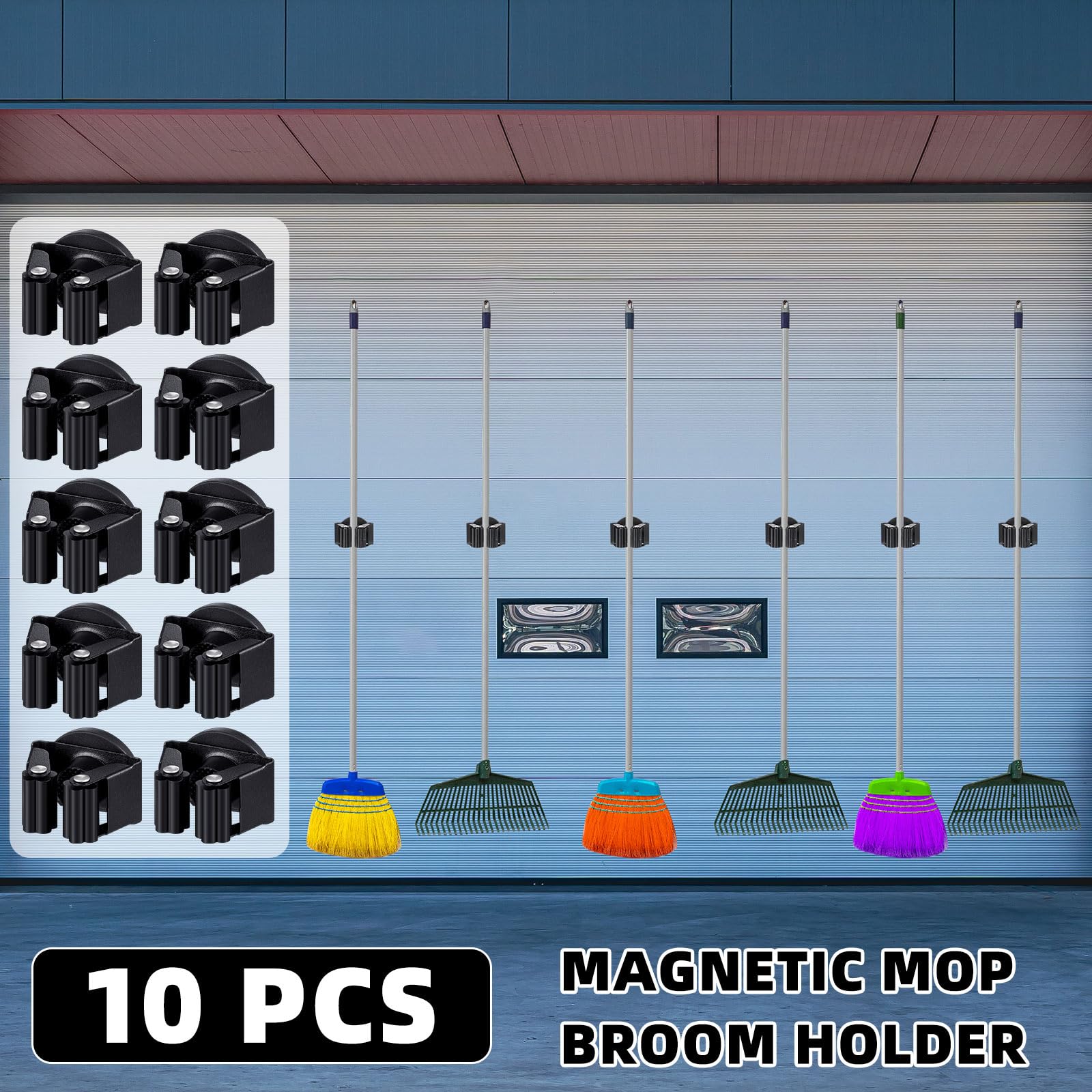 10 Pcs Magnetic Broom Holder Wall Mounted Anti Slip Rack