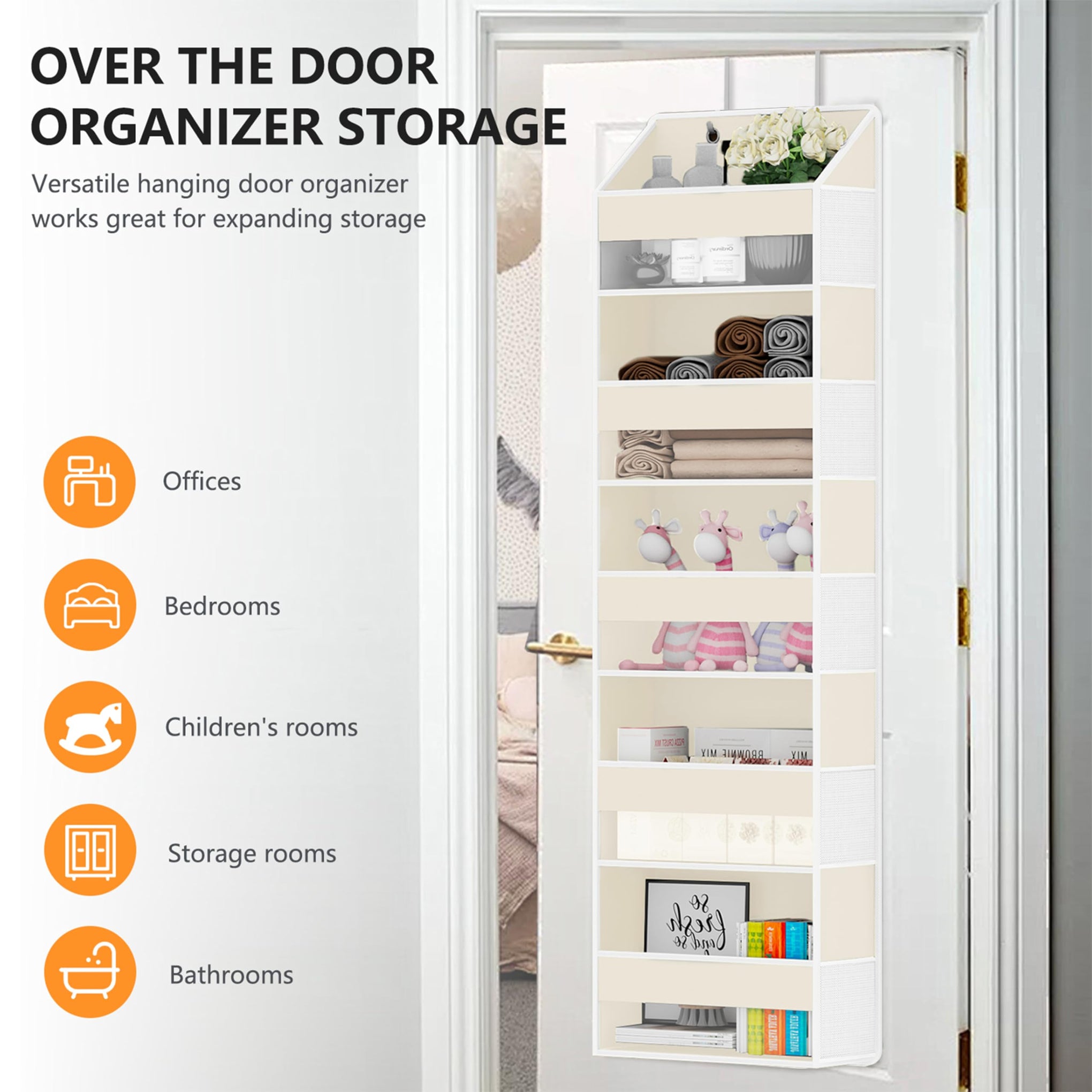 Over Door Organizer with 5 Large Pockets & 10 Mesh Side Compartments