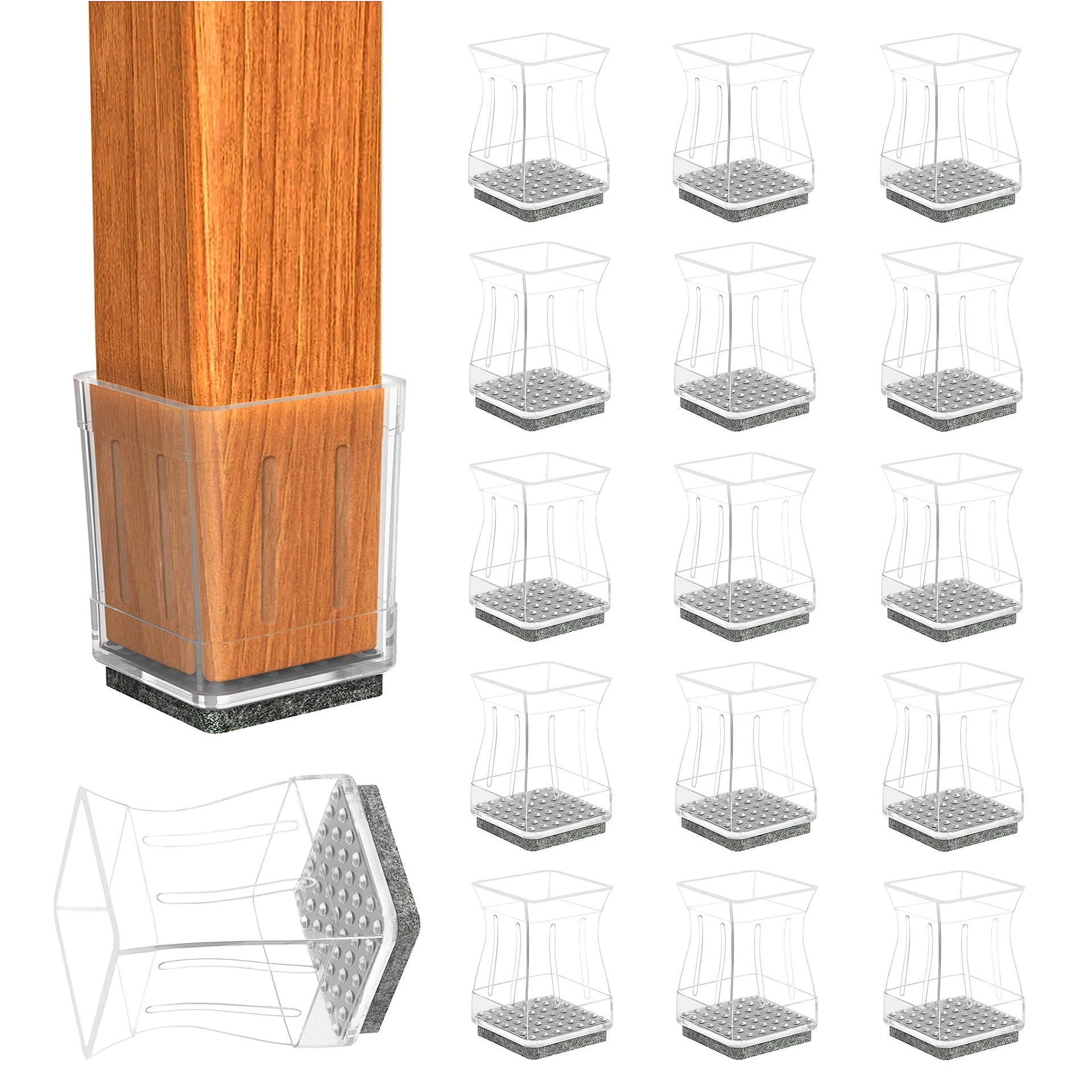 Clear Square Chair Leg Floor Protectors for Hardwood (16 Count)