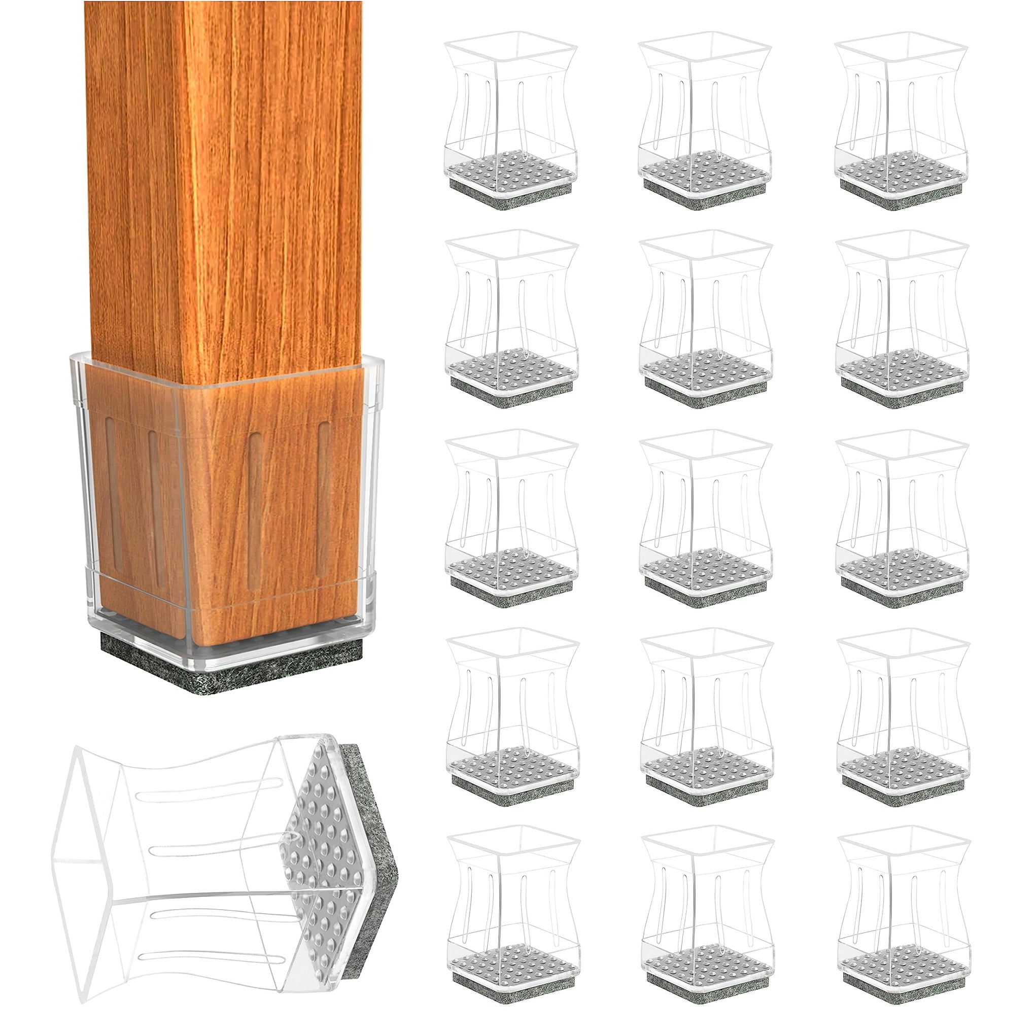Clear Square Chair Leg Floor Protectors for Hardwood (16 Count)