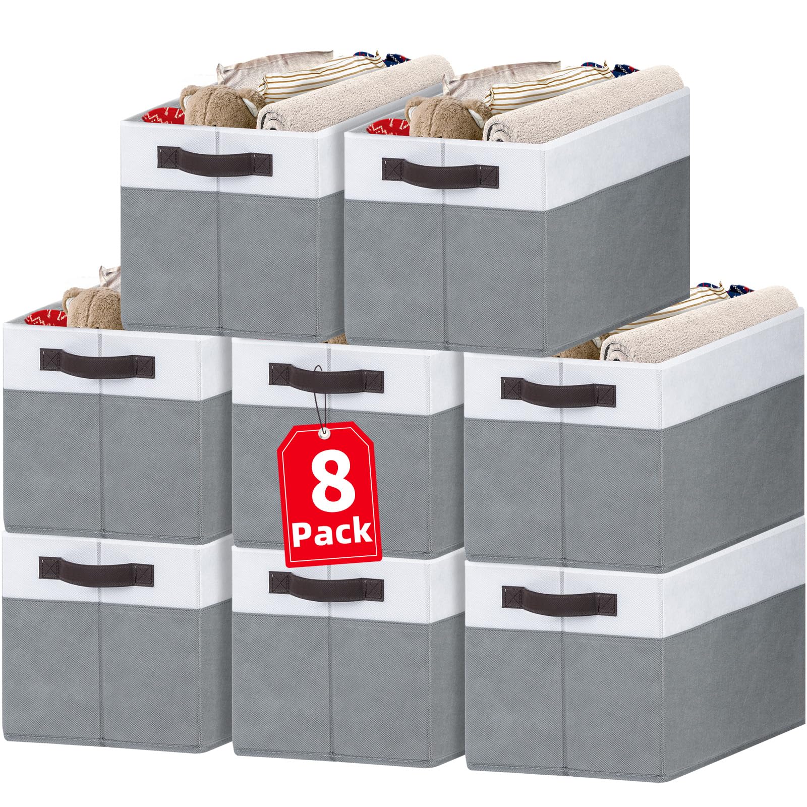 Large Storage Baskets 8 Pack Versatile Fabric Storage Bins for Closet Cabinet Wardrobe Nursery Pantry (8 Count)