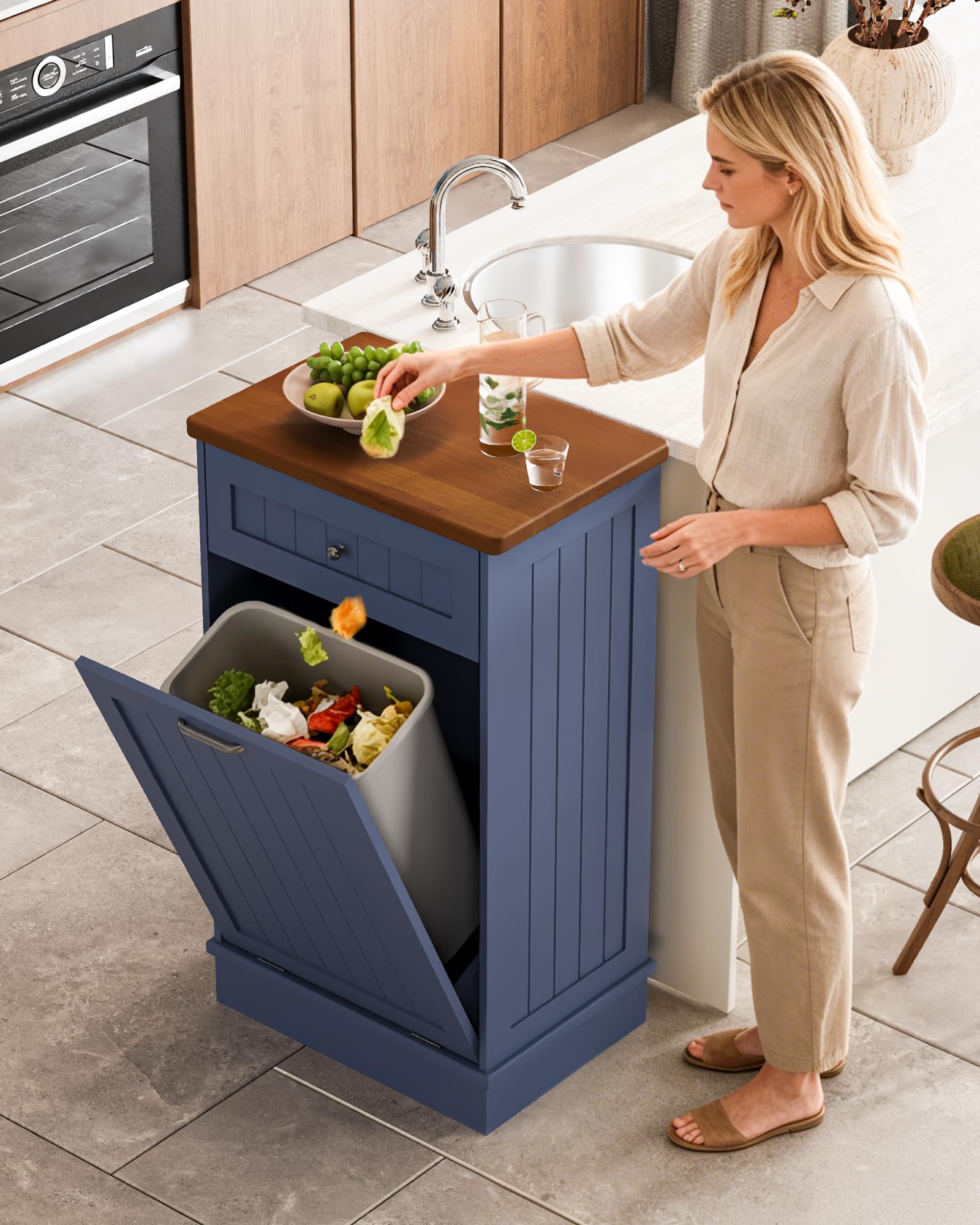 10 Gallon Tilt Out Trash Cabinet with Big Storage Drawer
