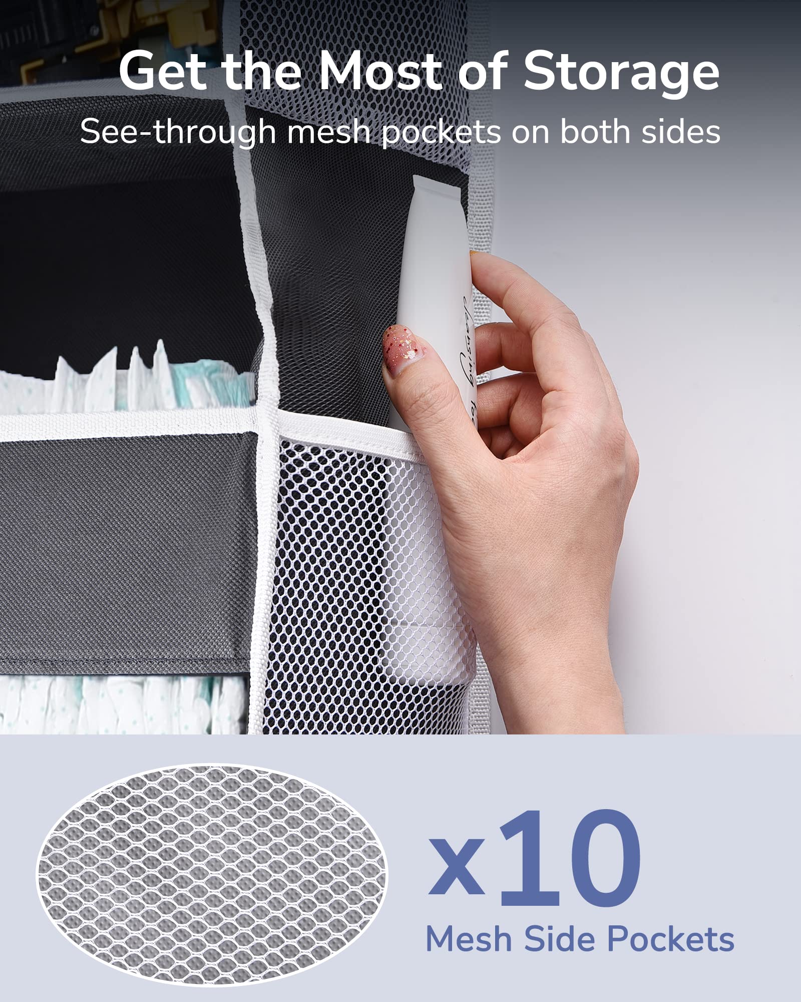 1 Pack Over Door Organizer with 5 Large and 10 Mesh Side Pockets