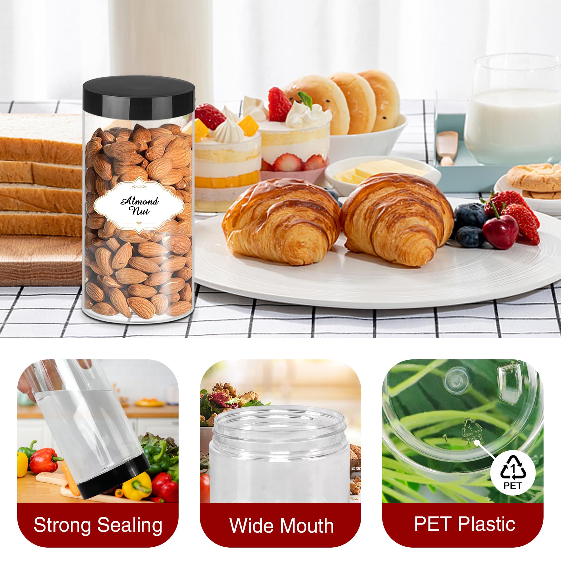 16 OZ Plastic Jars with Lids (24 Count)
