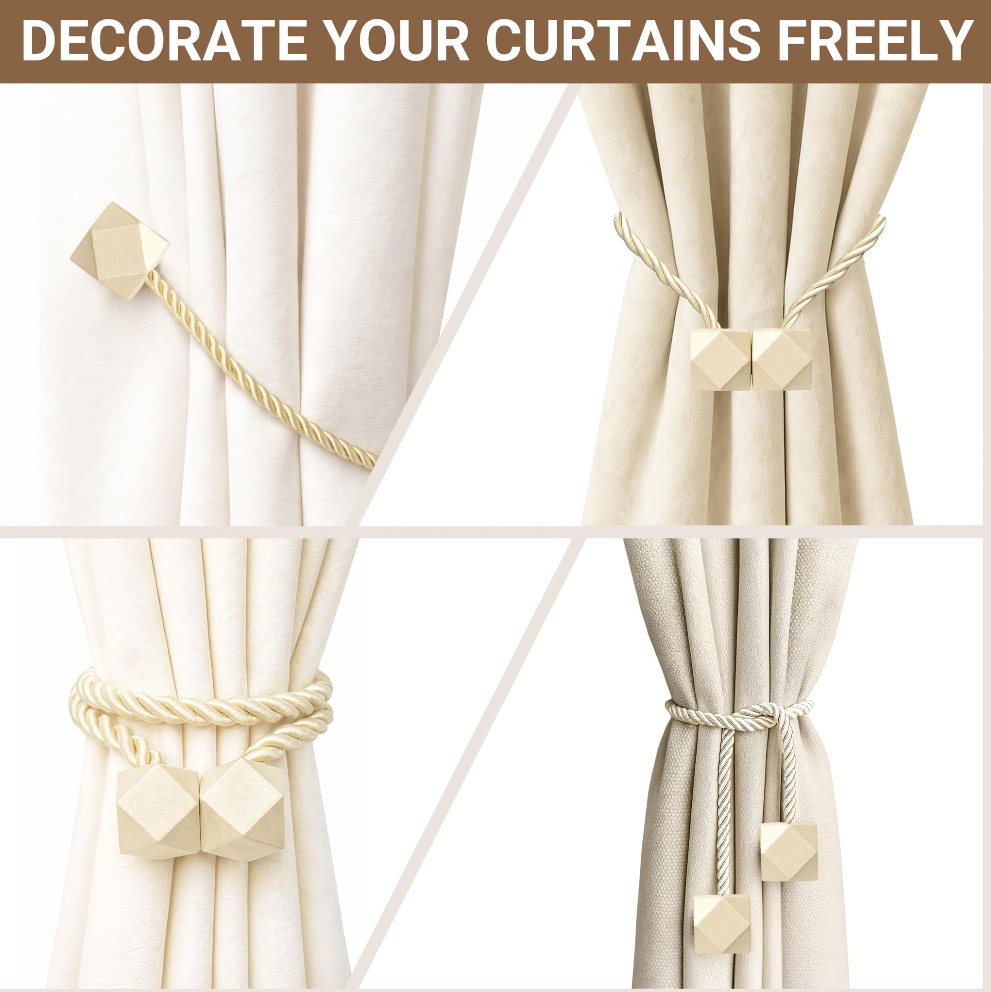 Magnetic Curtain Tiebacks Beige 6pcs (6 Count)