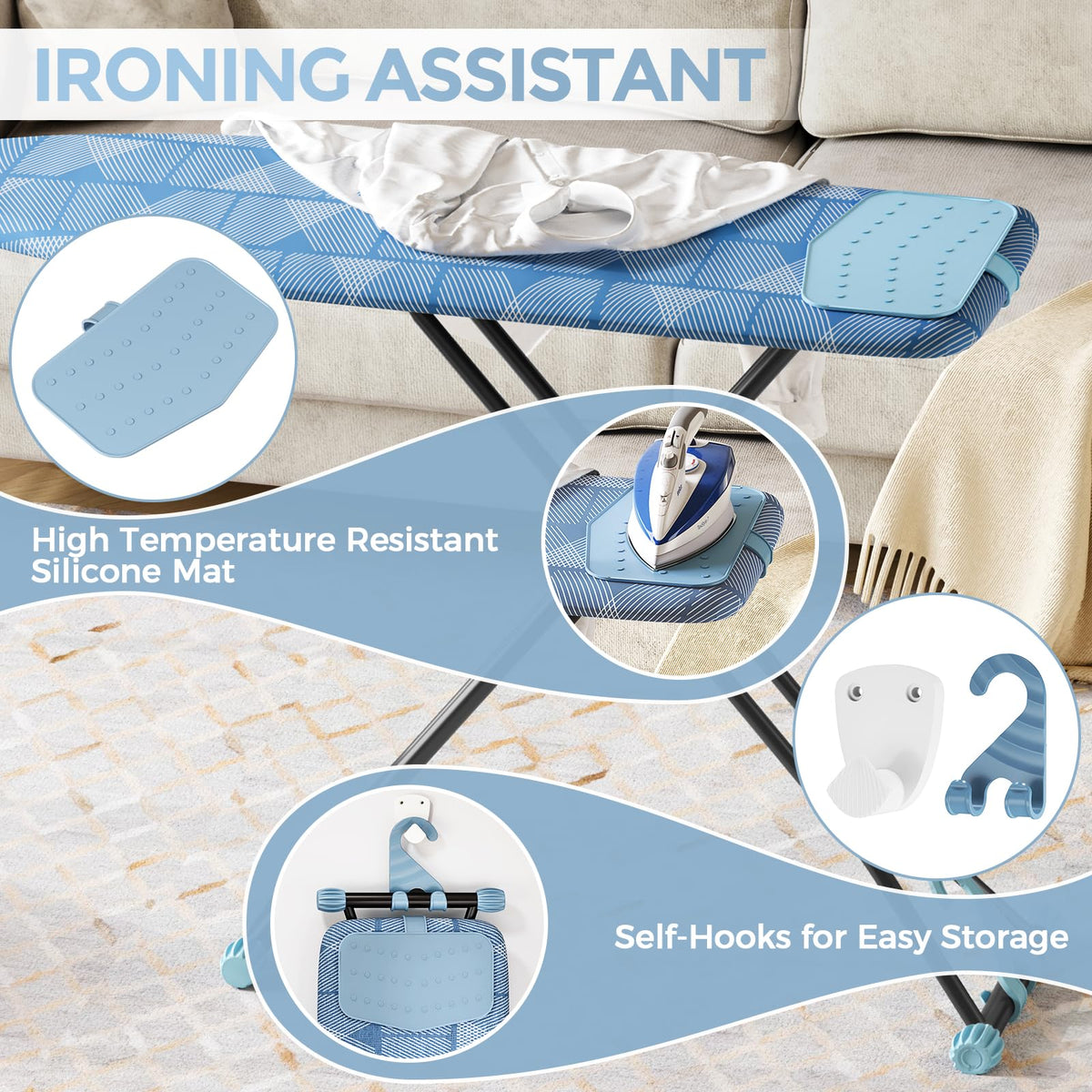 Foldable 7 Level Heigh Adjustable Ironing Board with Iron Rest