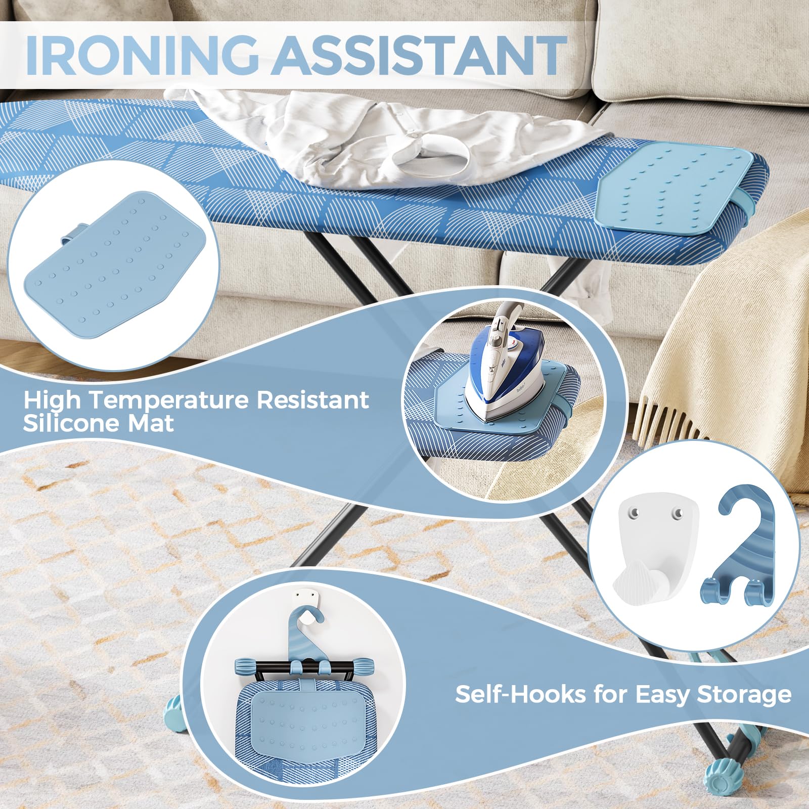 Foldable 7 Level Heigh Adjustable Ironing Board with Iron Rest