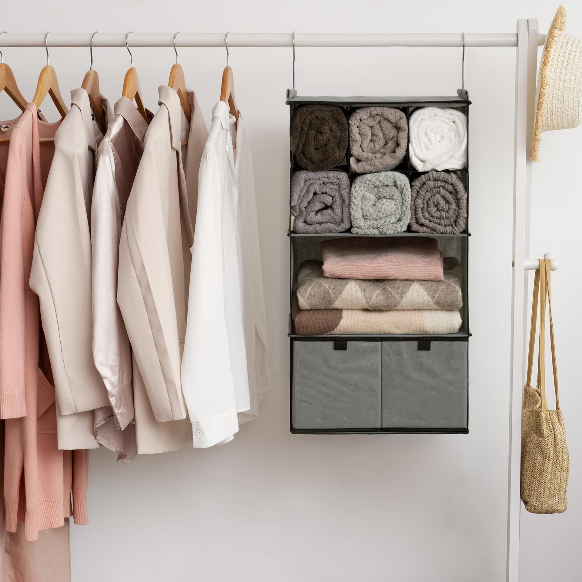 4 Shelf Hanging Closet Organizer with Drawer