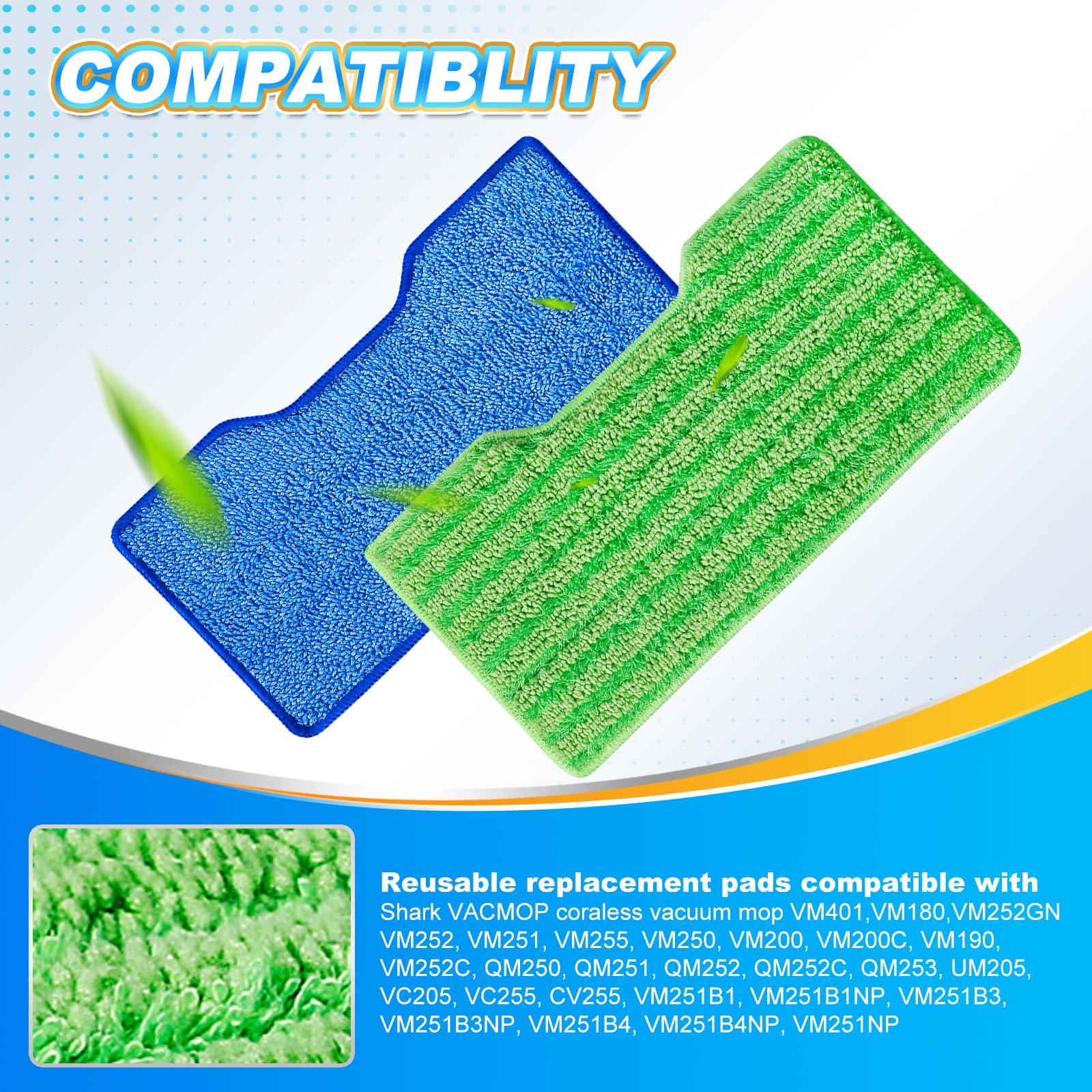 4Pk Mop Pads Compatible with Shark VACMOP VM252 (4 Count)