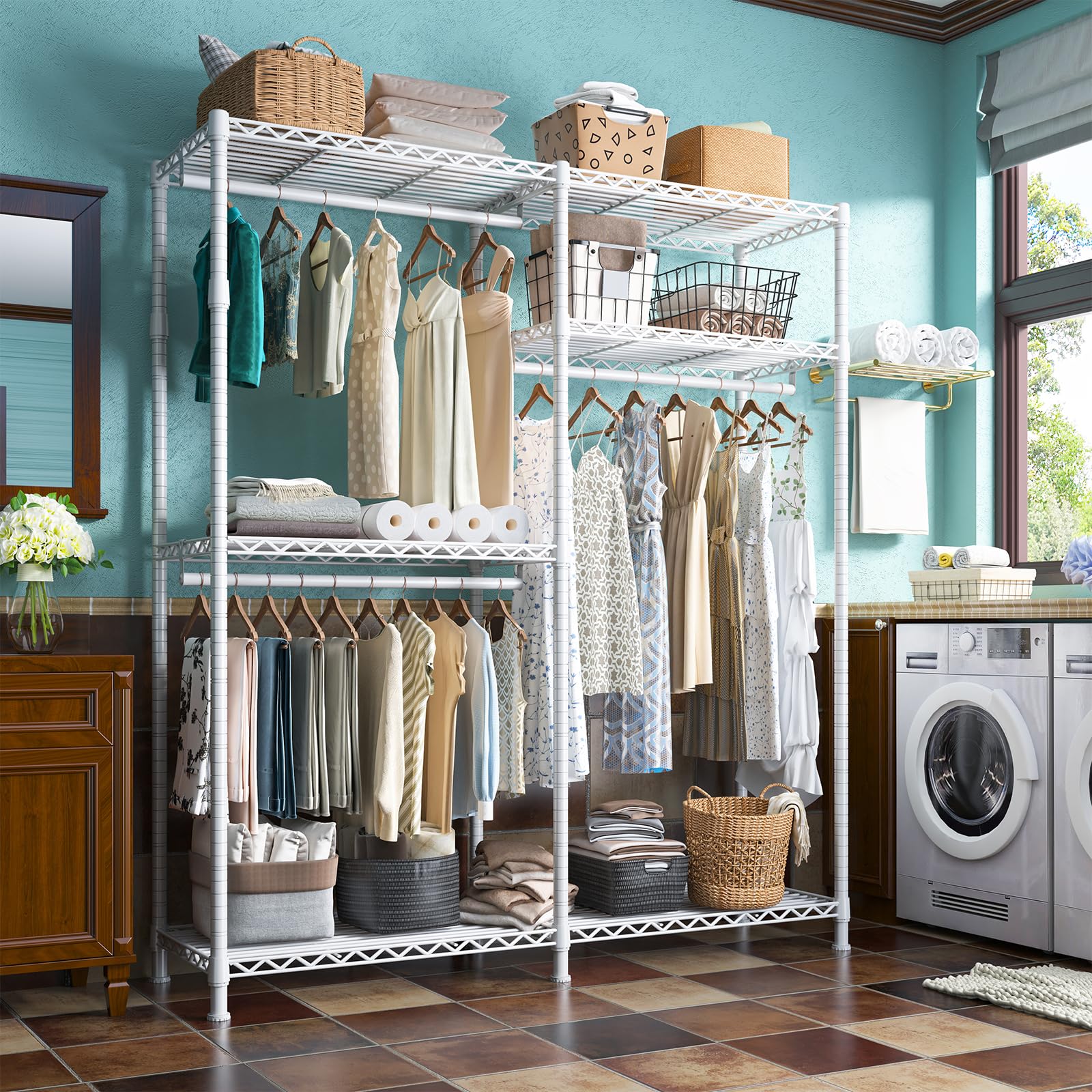 Clothes Rack Heavy Duty Load 795LBS Adjustable Clothing Racks for Hanging Clothes Garment Rack