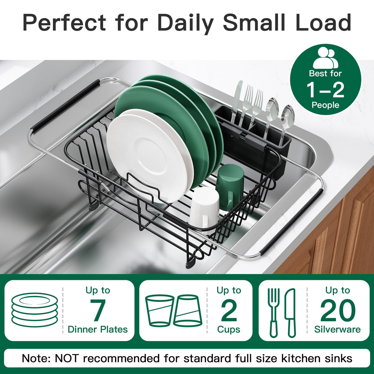 Black Dish Drying Rack in Sink with Utensil Holder