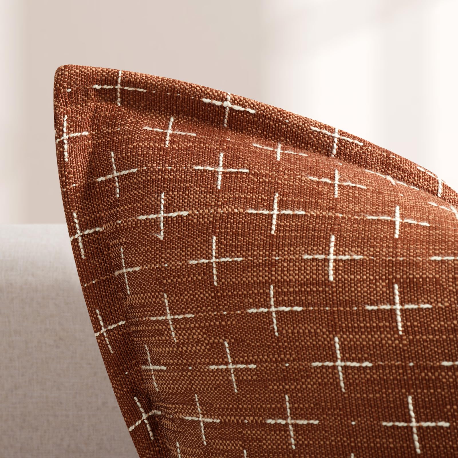 Fall Pillow Covers 24x24 Set of 2 Soft Polyester Textured Rust Pillow Covers with Stylish Flange Edge Cozy Farmhouse Throw Pillows for Couch Bed Sofa Living Room Fall Decor (2 Count)