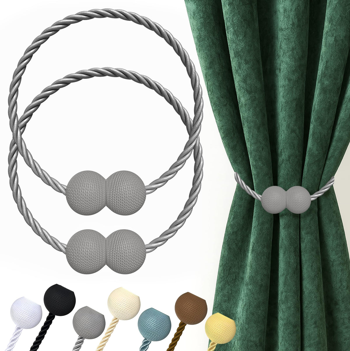 Magnetic Curtain Tiebacks Grey 2pcs (2 Count)