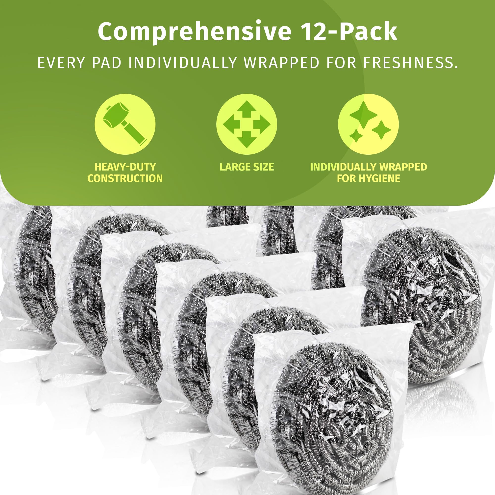VELORA Stainless Steel Cleaner Scouring Pads [12 Pack] (12 Count) - ModHome Supplies