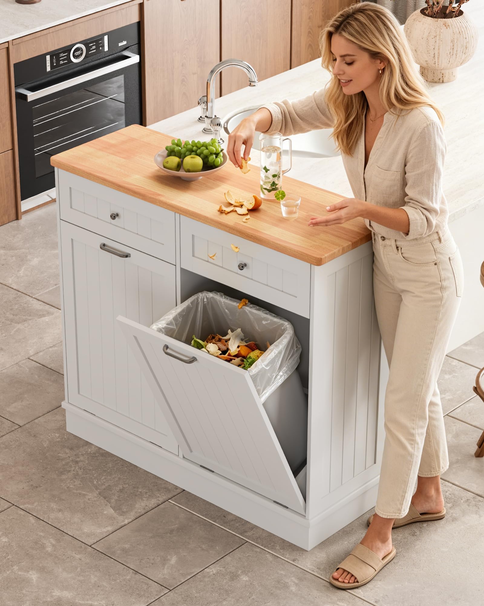2 x 10 Gallon Tilt Out Trash Cabinet with 2 Big Storage Drawer