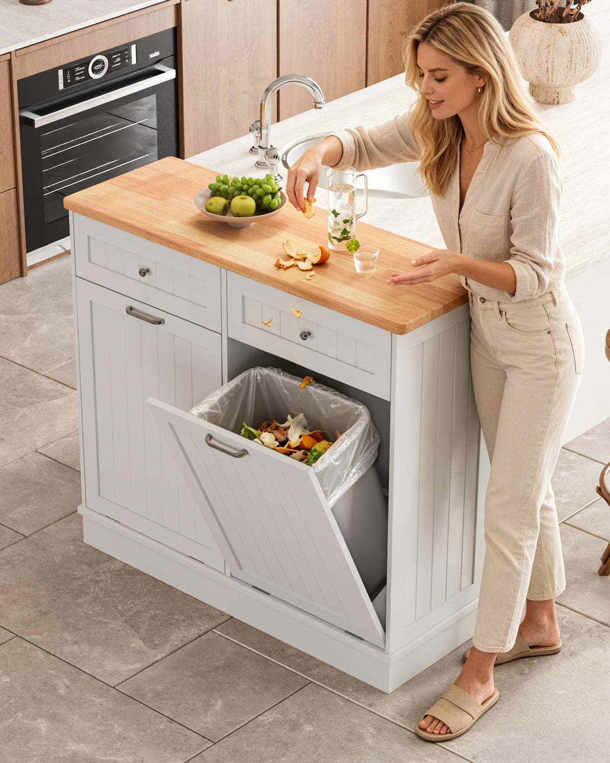 2 x 10 Gallon Tilt Out Trash Cabinet with 2 Big Storage Drawer