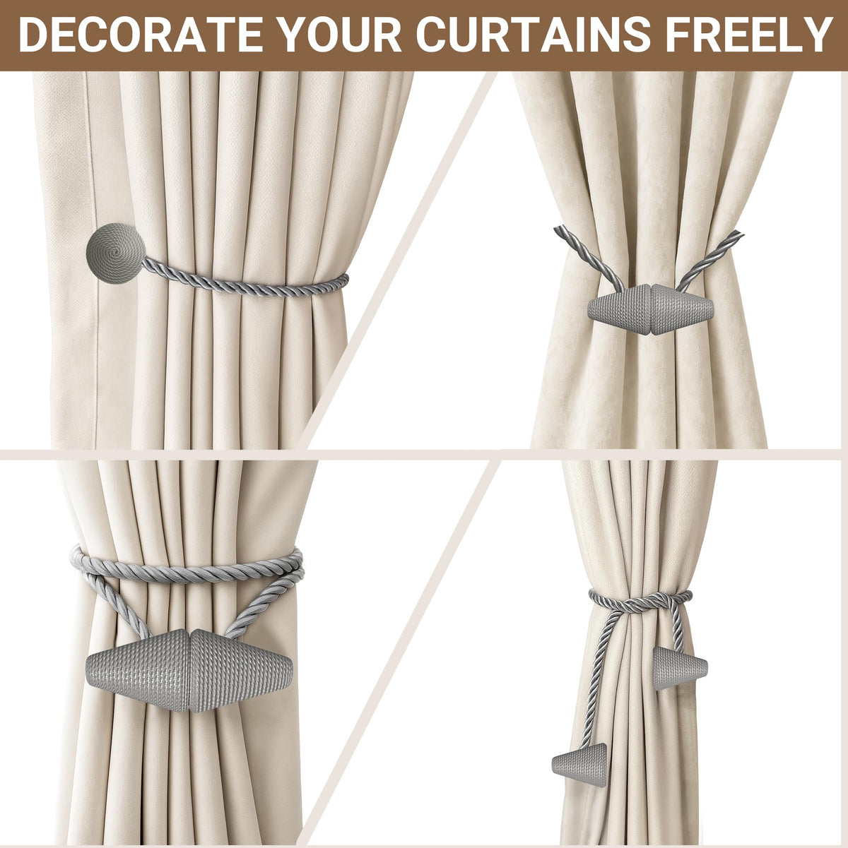 Magnetic Curtain Tiebacks Grey 2pcs (2 Count)