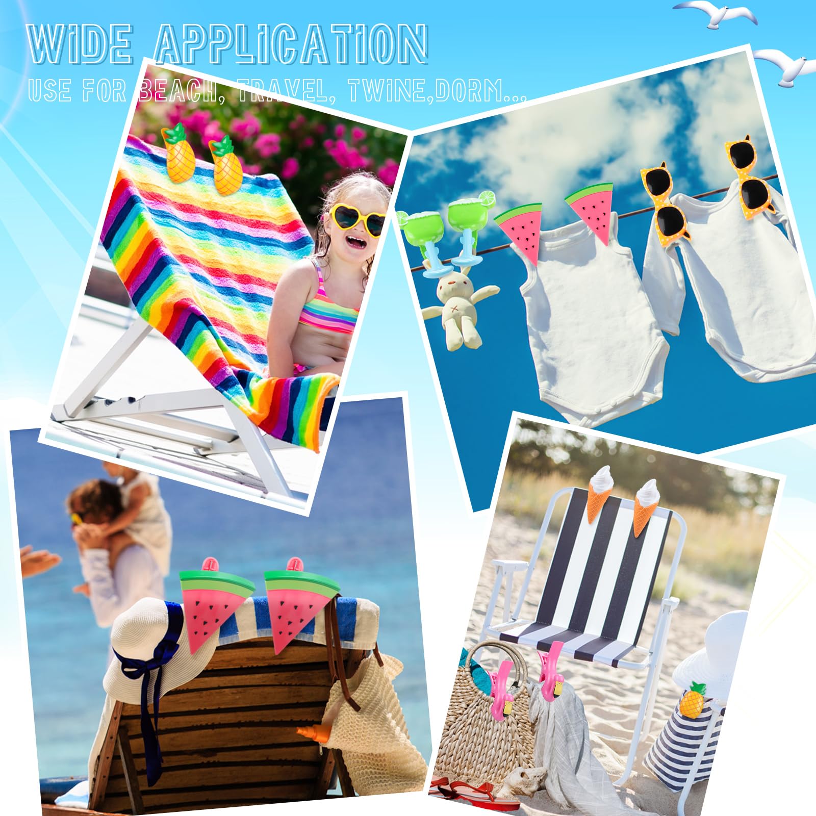 16 Pcs Beach Towel Clips for Beach Chairs Cute Towel Holder Cruise Clothes Pins for Lounge Chair Patio Pool (16 Count)