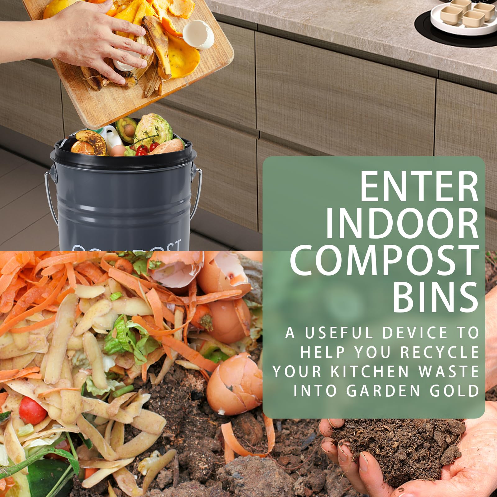 Compost Bin Kitchen Countertop Composter with lid
