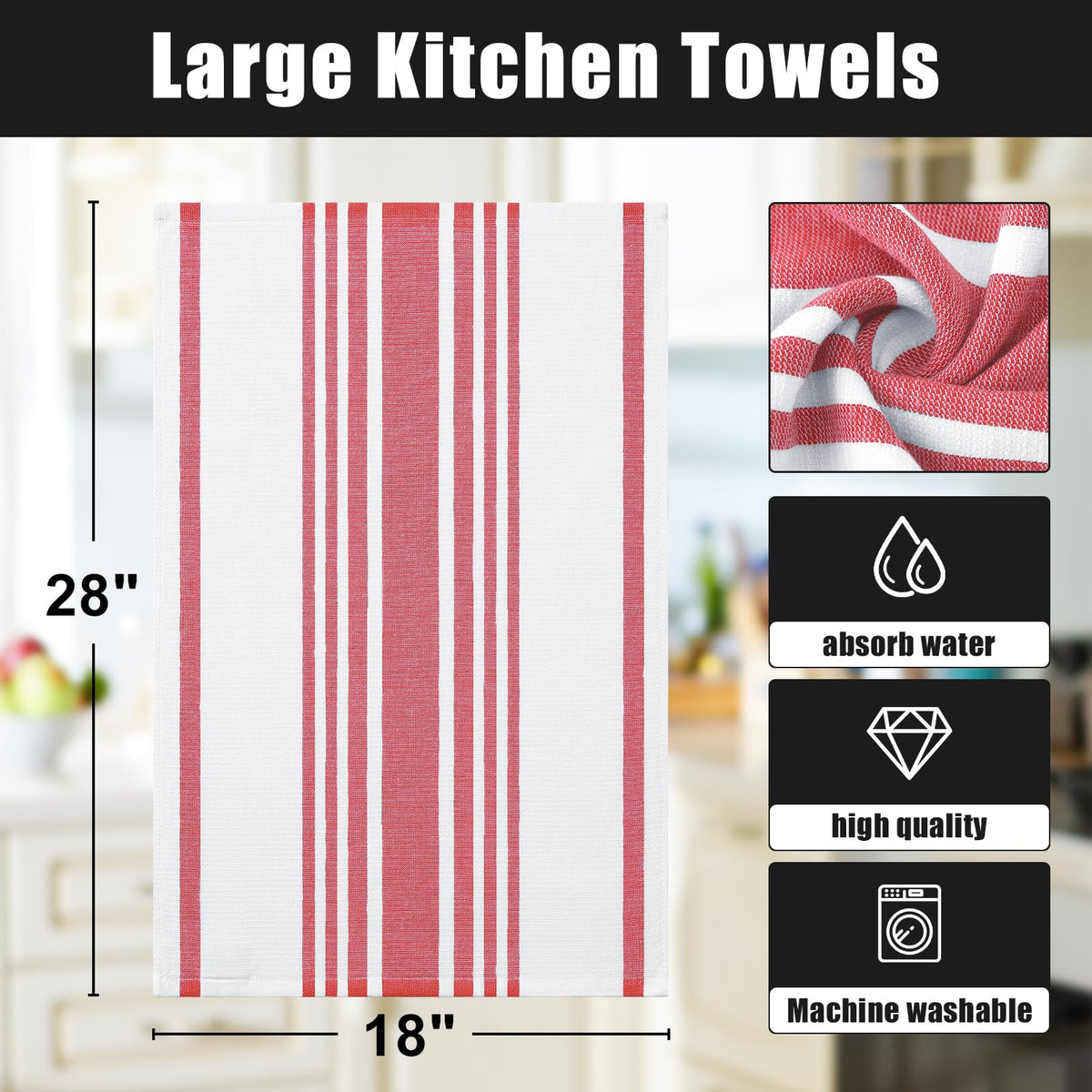 Premium Cotton Stripe Kitchen Towels 6 Pack (6 Count)