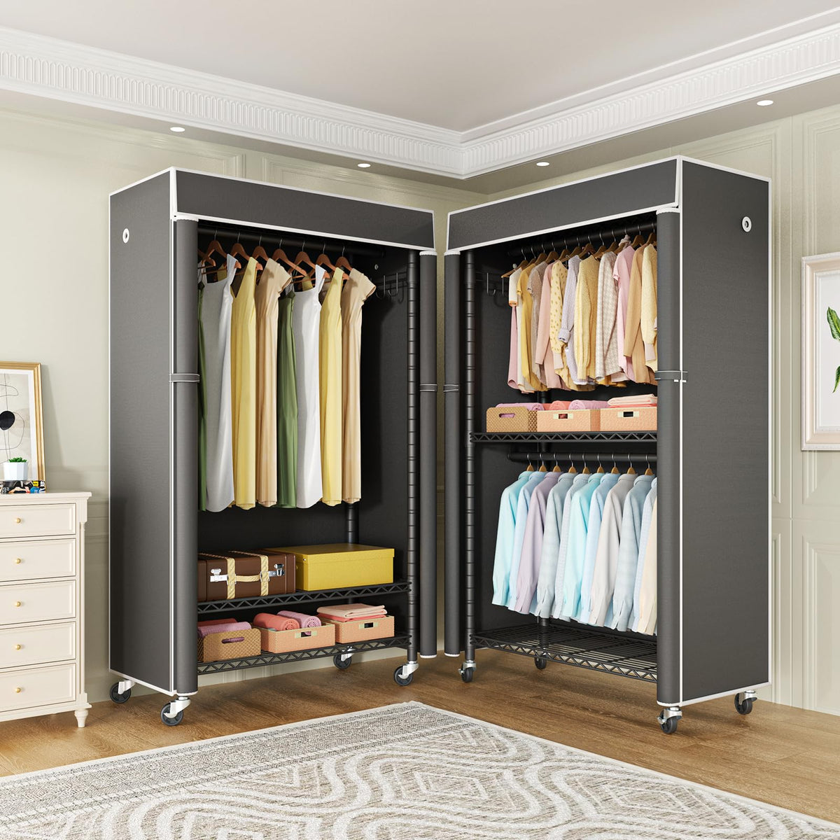 Black Clothing Rack with Dark Gray Cover