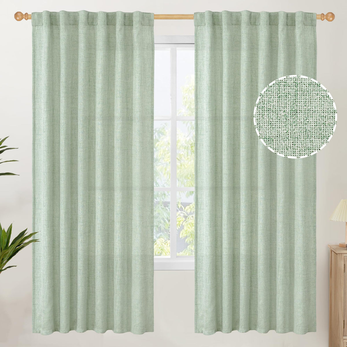 Sage Green Linen Curtains for Living Room 2 Panels (2 Count)