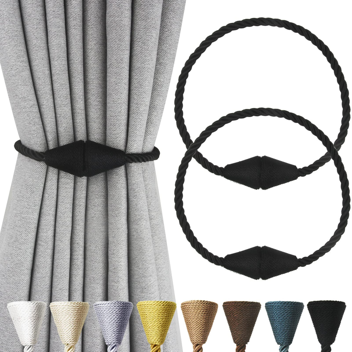 2 Pack Magnetic Curtain Tiebacks Rope Modern Handmade Curtain Tie Backs Decorative Drapes Weave Holdbacks for Window Décor