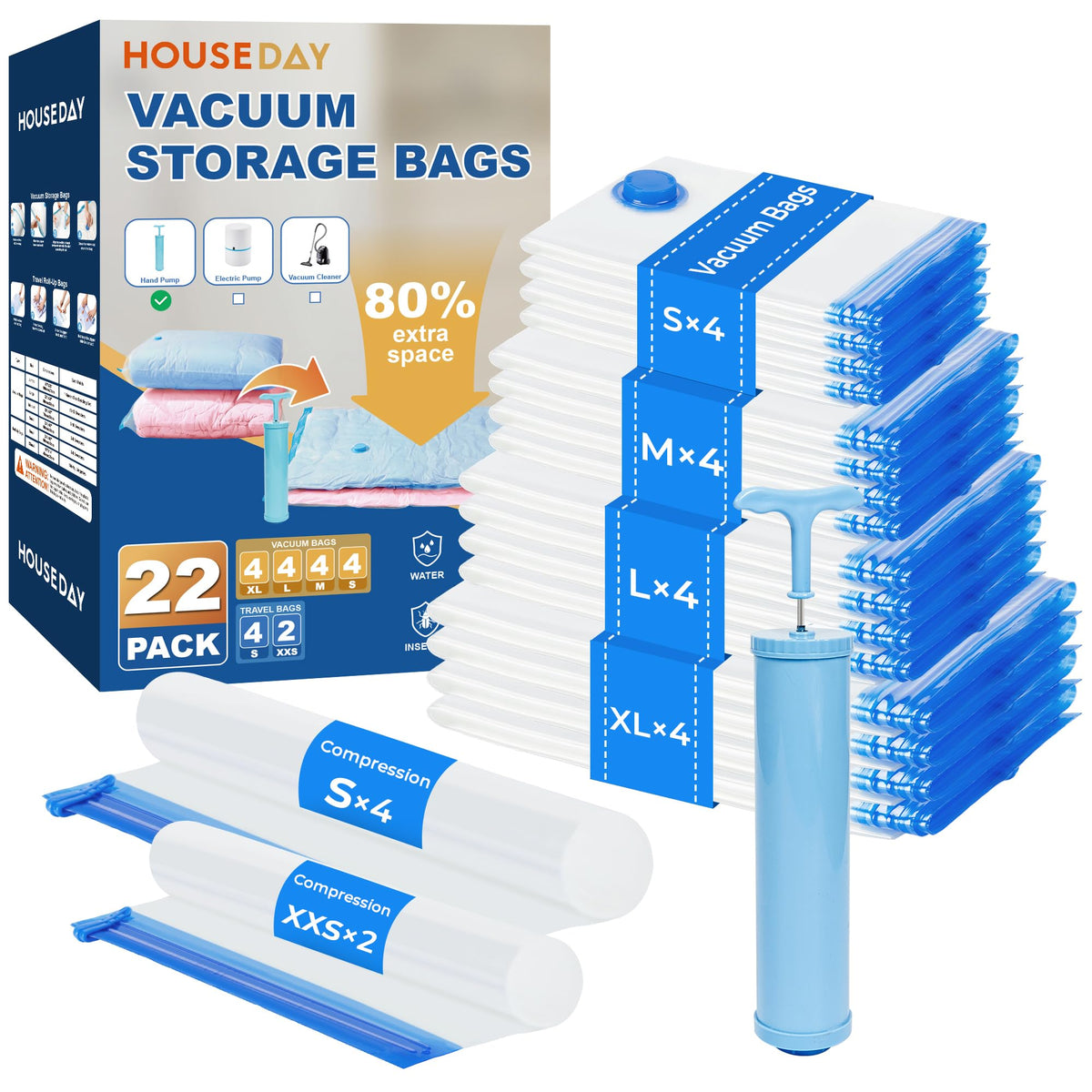 22 Pack Vacuum Storage Bags with Pump (22 Count)