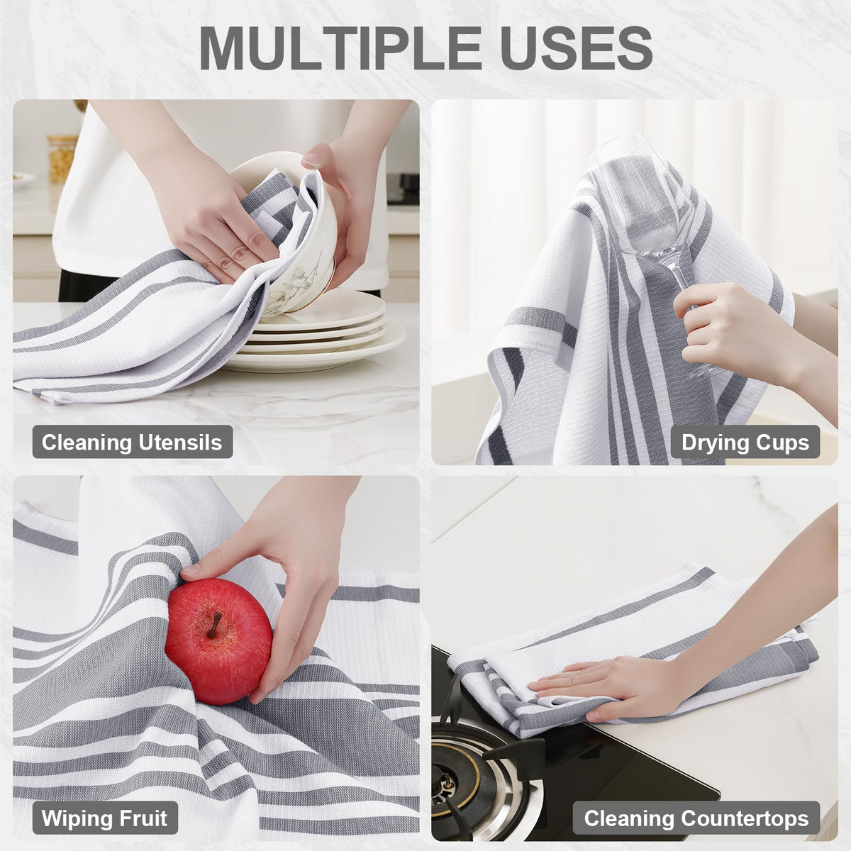 Premium Cotton Stripe Kitchen Towels 6 Pack (6 Count)