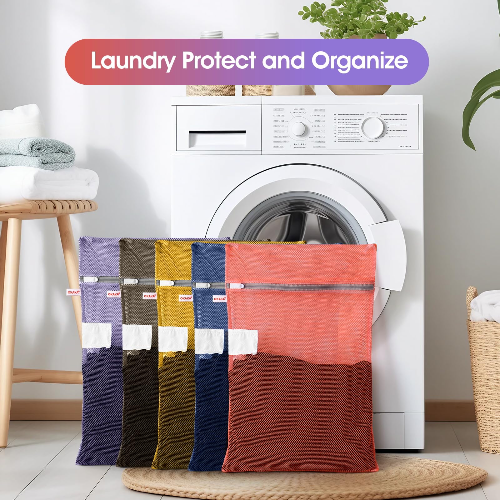 5 Pack Mesh Laundry Bags with ID Label (5 Count)