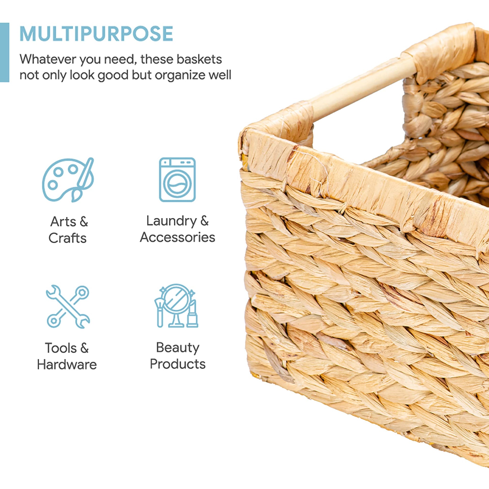 Natural Water Hyacinth storage basket with Handle (3 Count)