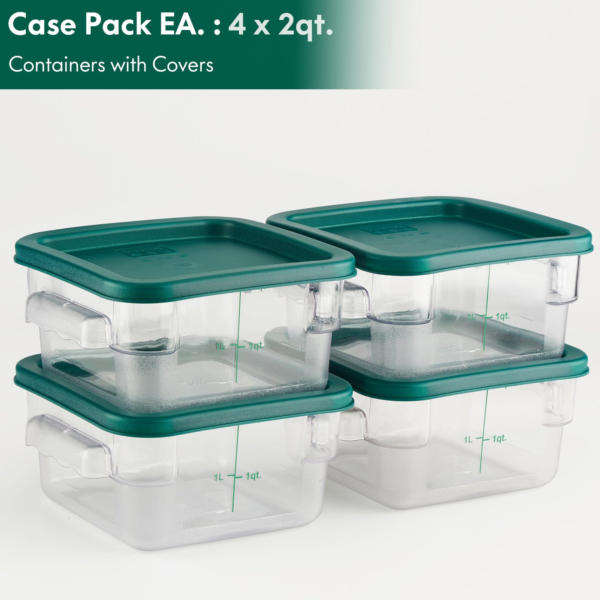 4 Pack Food Storage Container with Green Lid (4 Count)