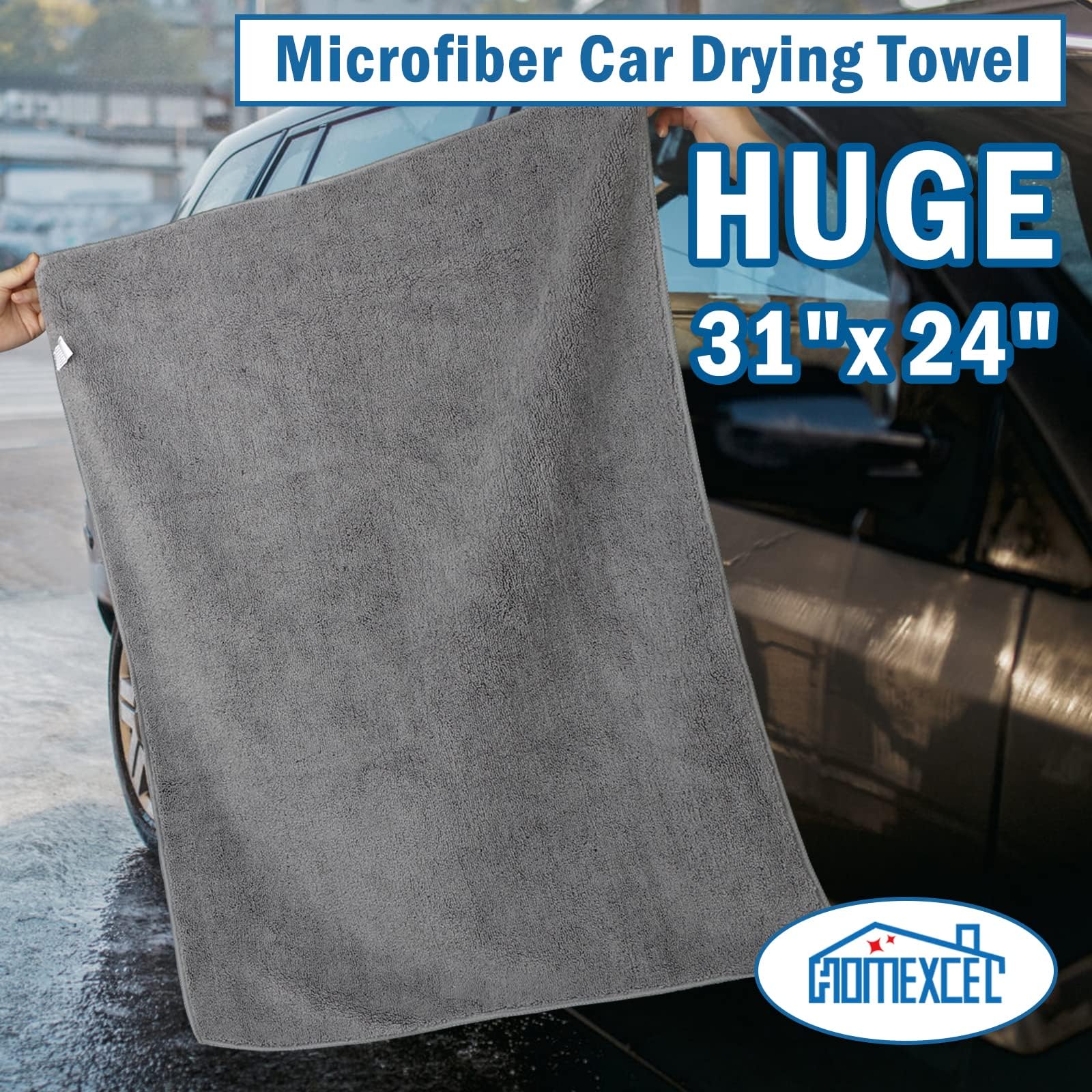 Professional Large Microfiber Car Drying Towels 4 Pack (4 Count)