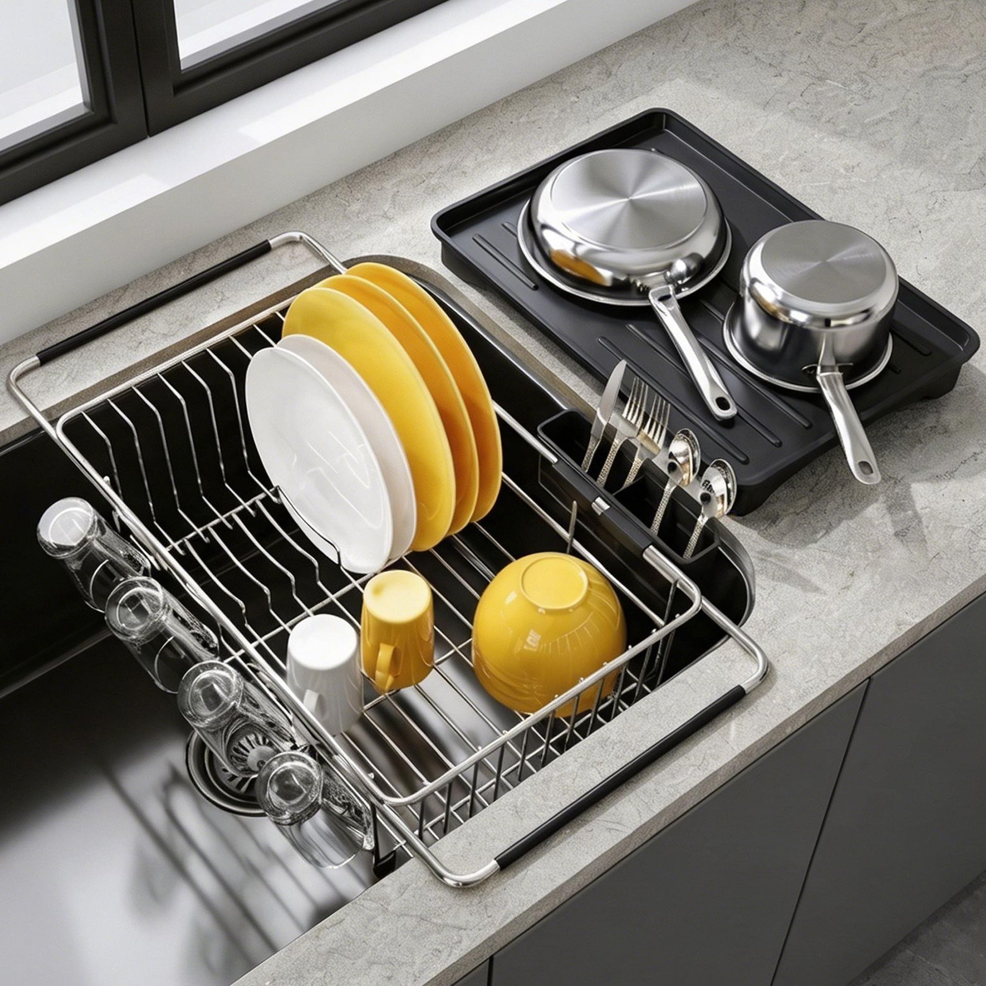in Sink Dish Drying Rack with Drainboard and Utensil Holder