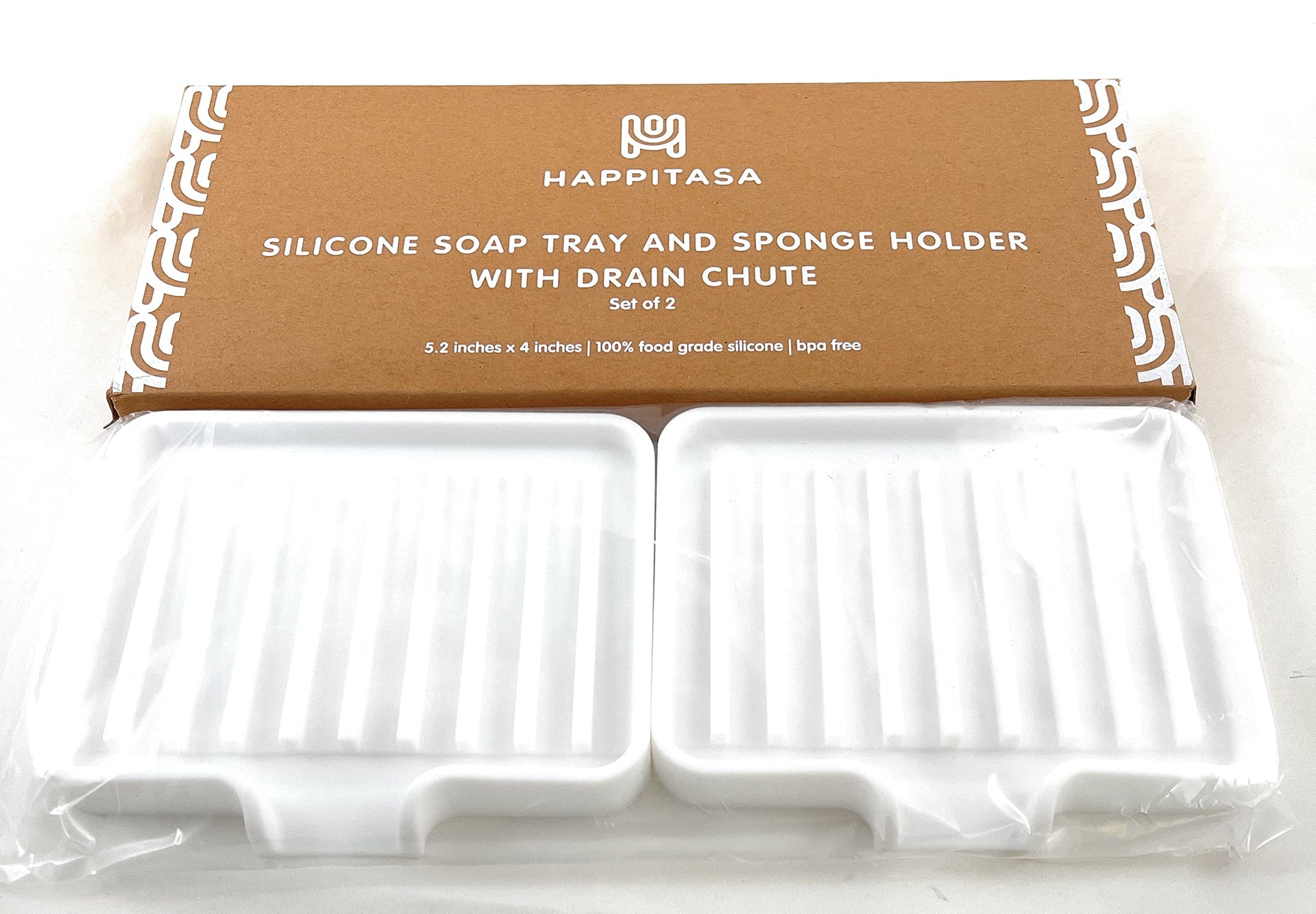 Silicone Soap Dish Tray and Sponge Holder with Drain Chute (2 Count)