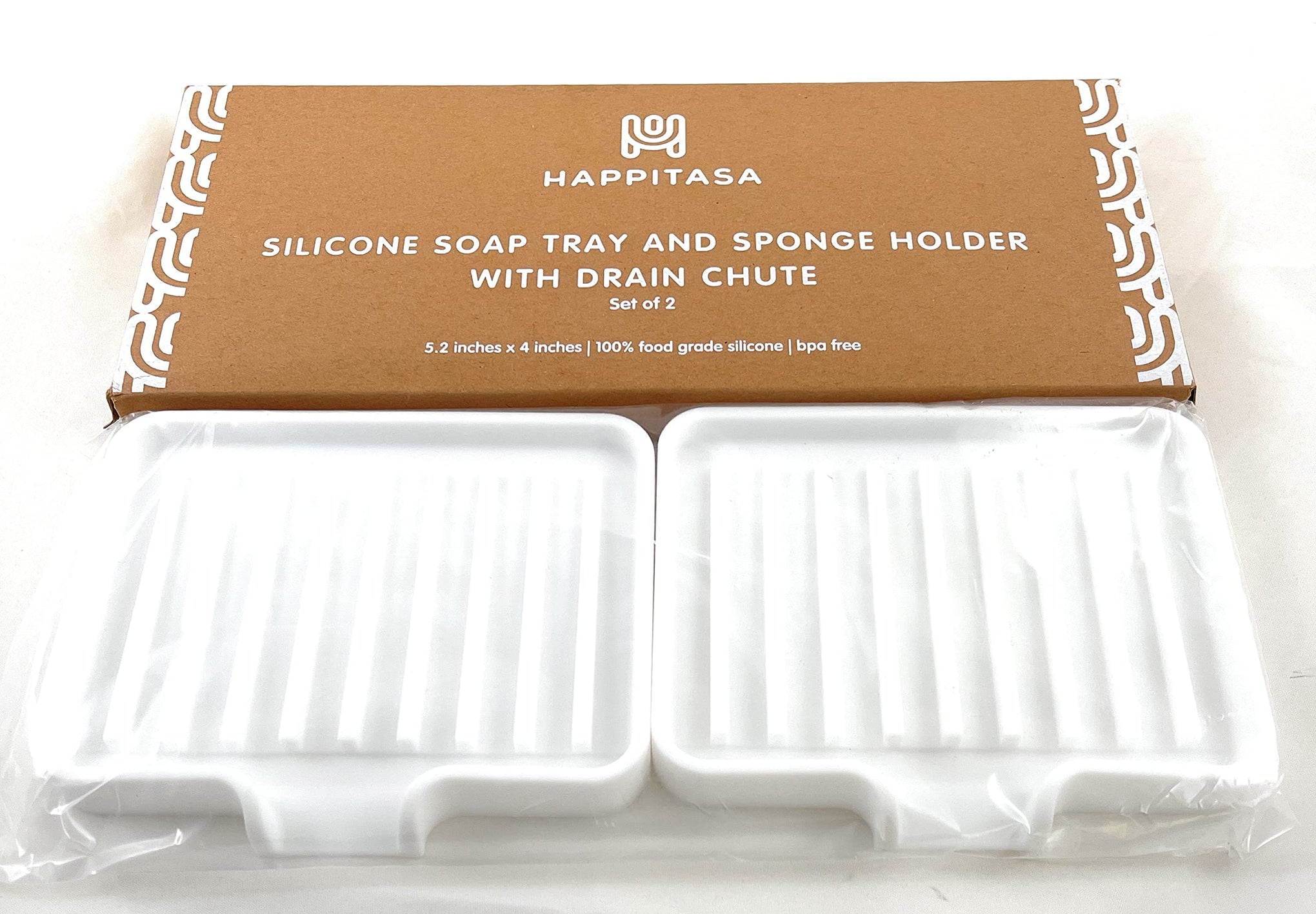 Silicone Soap Dish Tray and Sponge Holder with Drain Chute (2 Count)