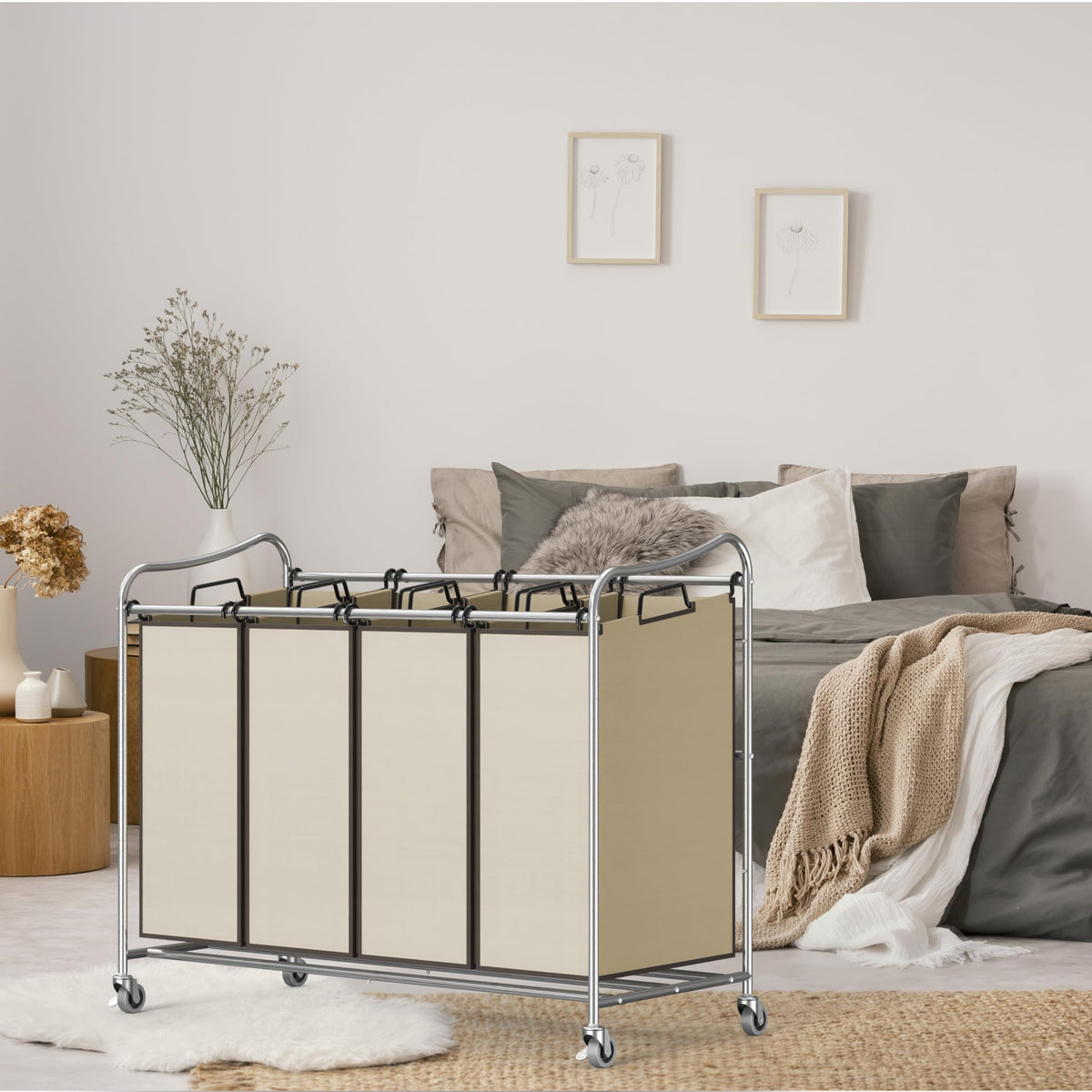 4 Bag Heavy Duty Rolling Laundry Sorter Cart (12 Count)