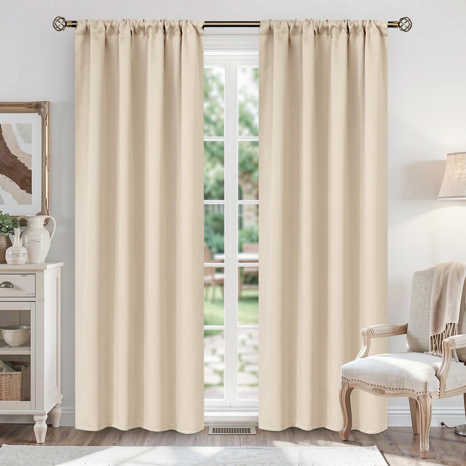 Champagne Blackout Curtains for Bedroom 84 Inches Long (2 Count)