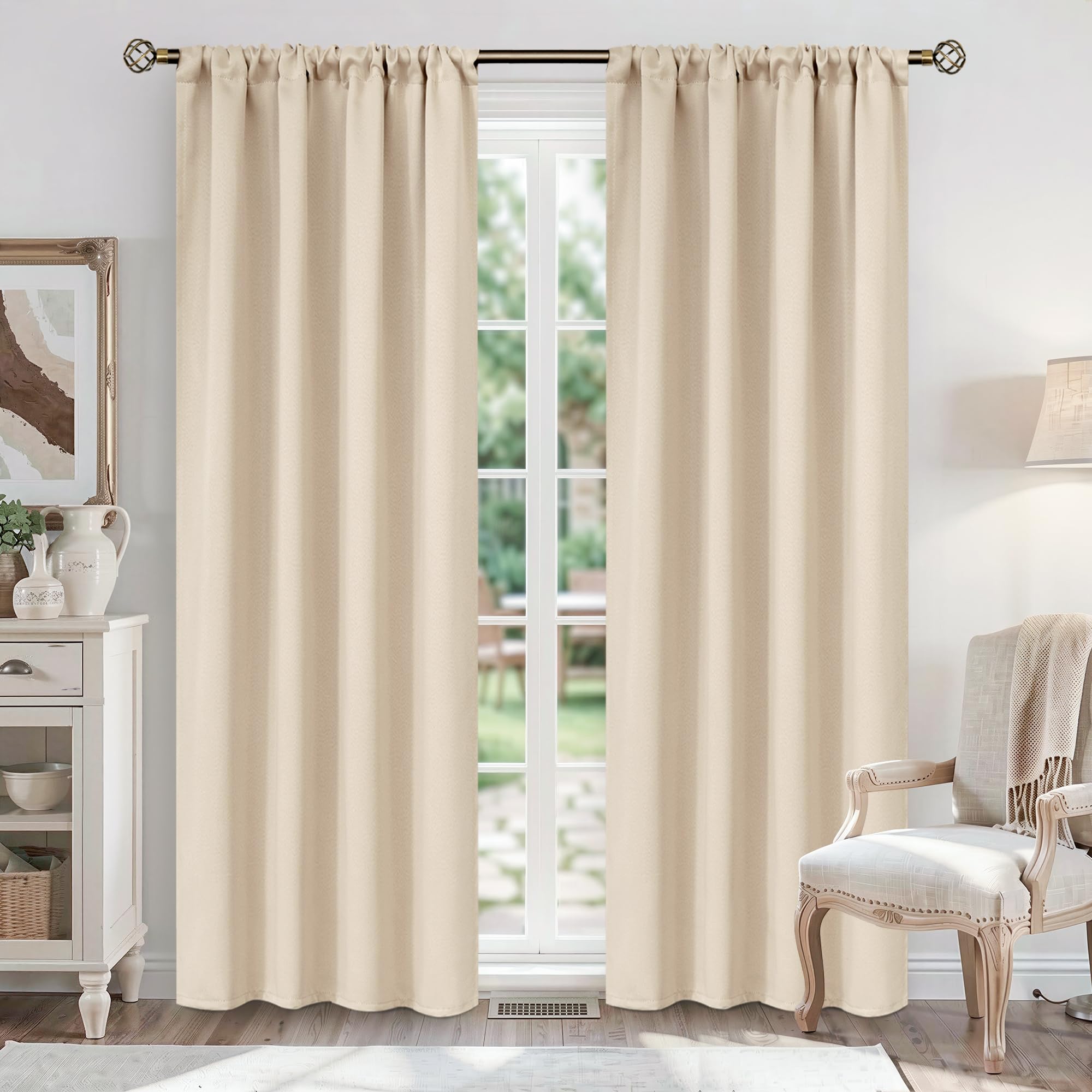 Champagne Blackout Curtains for Bedroom 84 Inches Long (2 Count)
