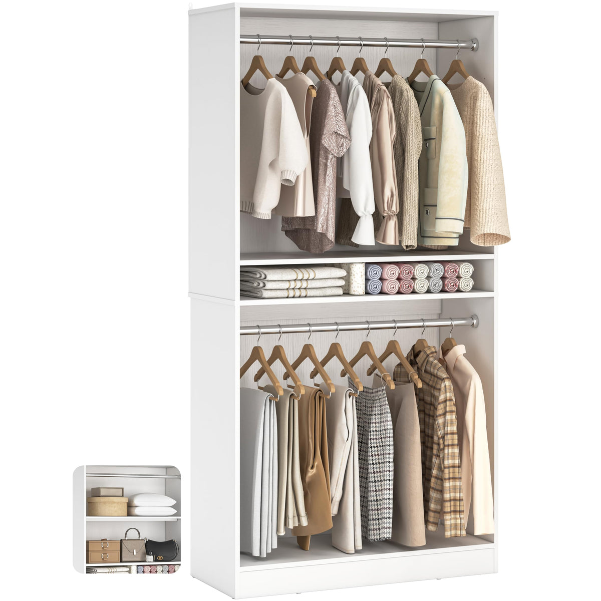 3FT Freestanding Closet System with 2 Hanging Rods & Adjustable Shelve
