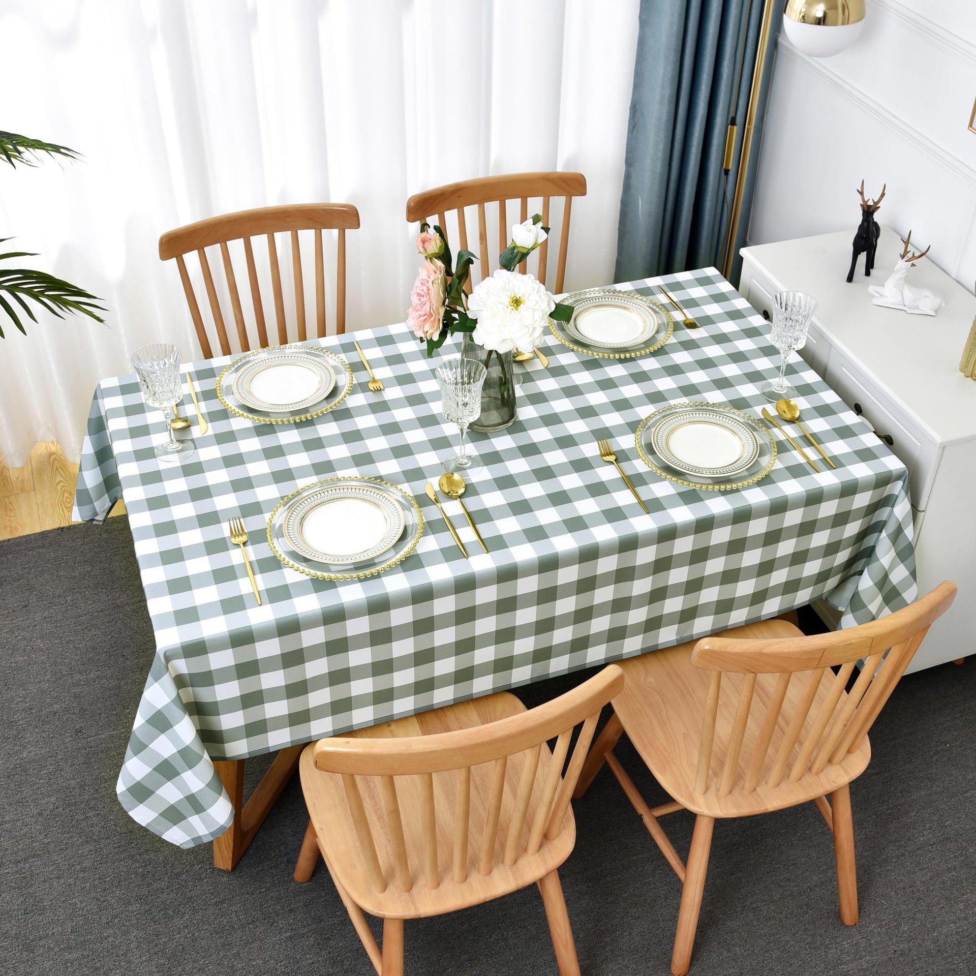 Classic Gingham Plaid Tablecloth Fabric